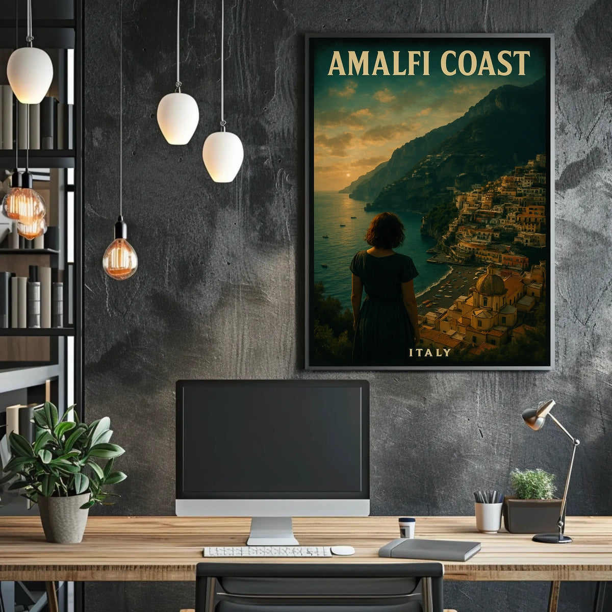 Amalfi Coast Italy Poster Wall Art Blue Water Scene