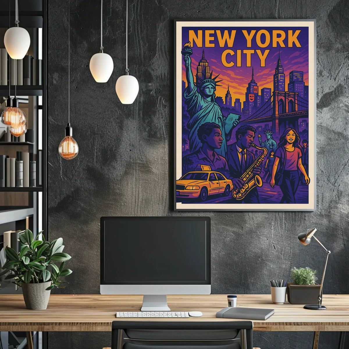 Vibrant New York City Poster For Home Decor With Jazz