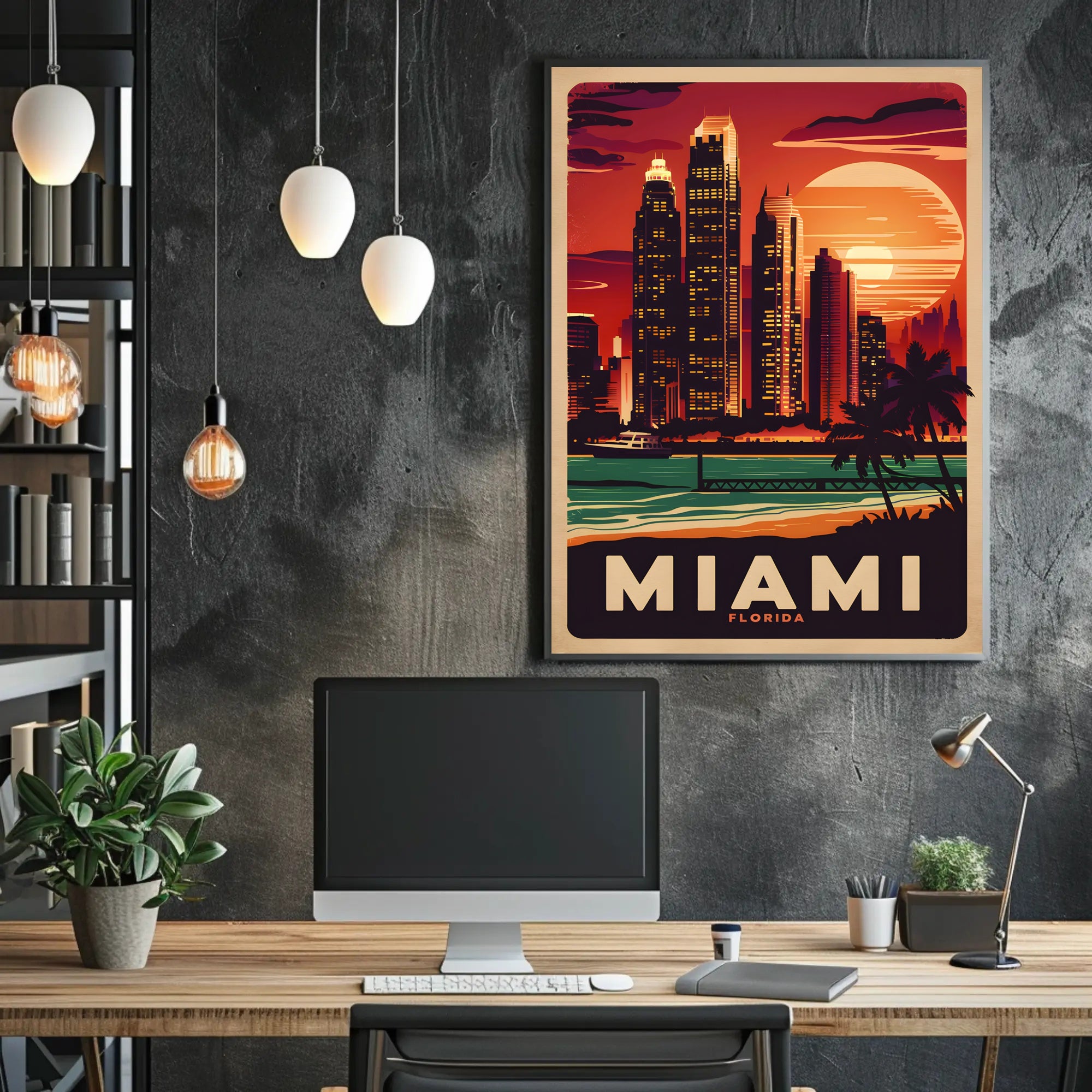 Miami Sunset Skyline Poster
