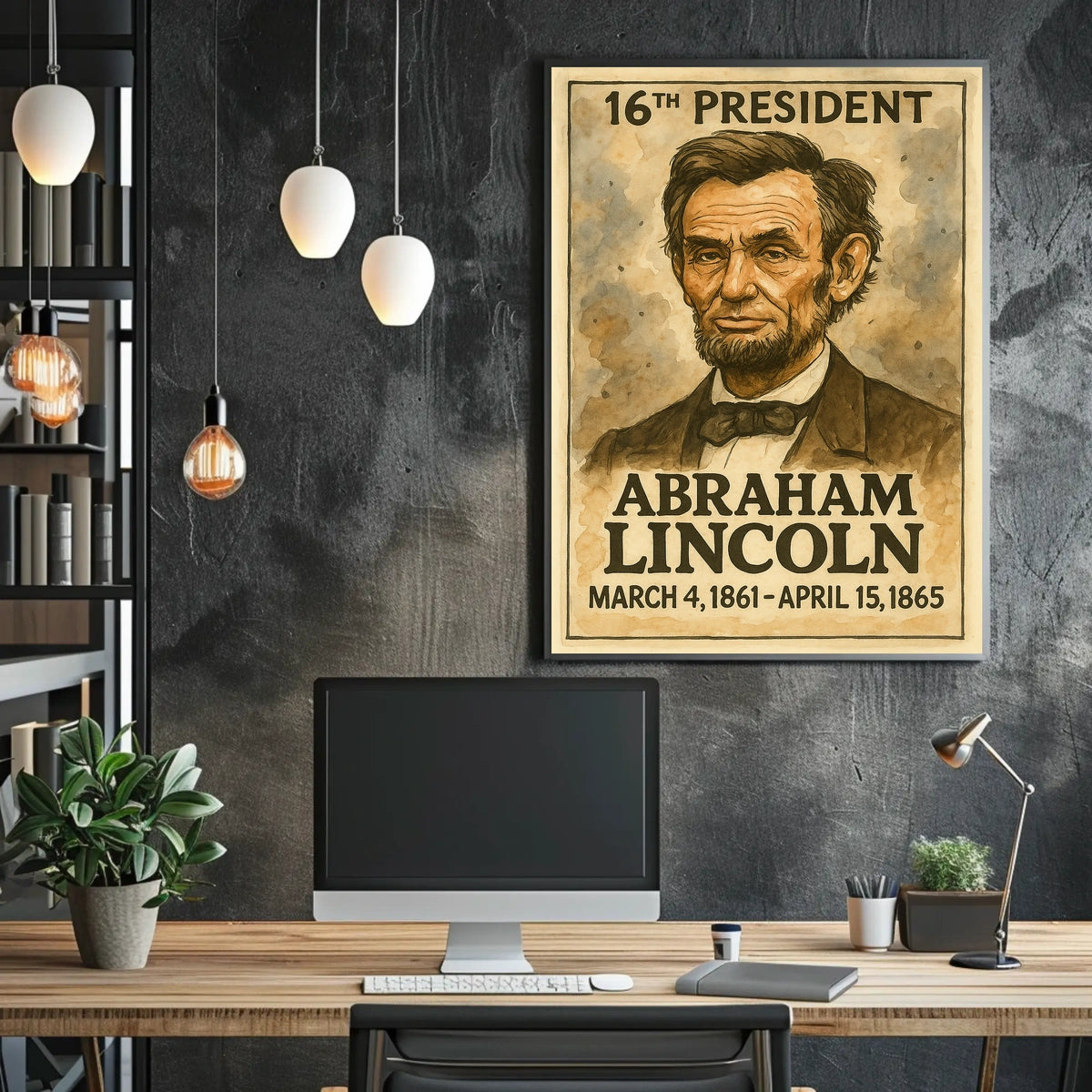 Abraham Lincoln 16th President of the United States Exaggerated Cartoon Sketch Poster