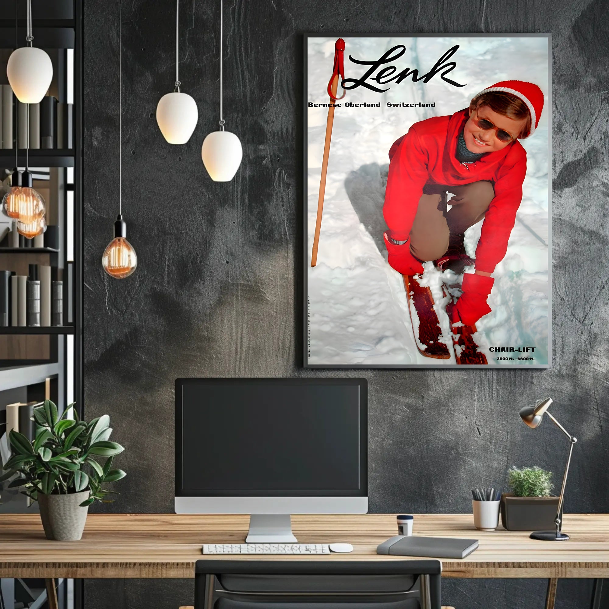 Vintage Skiing Adventure in Bernese Oberland Travel Poster PosterGoat