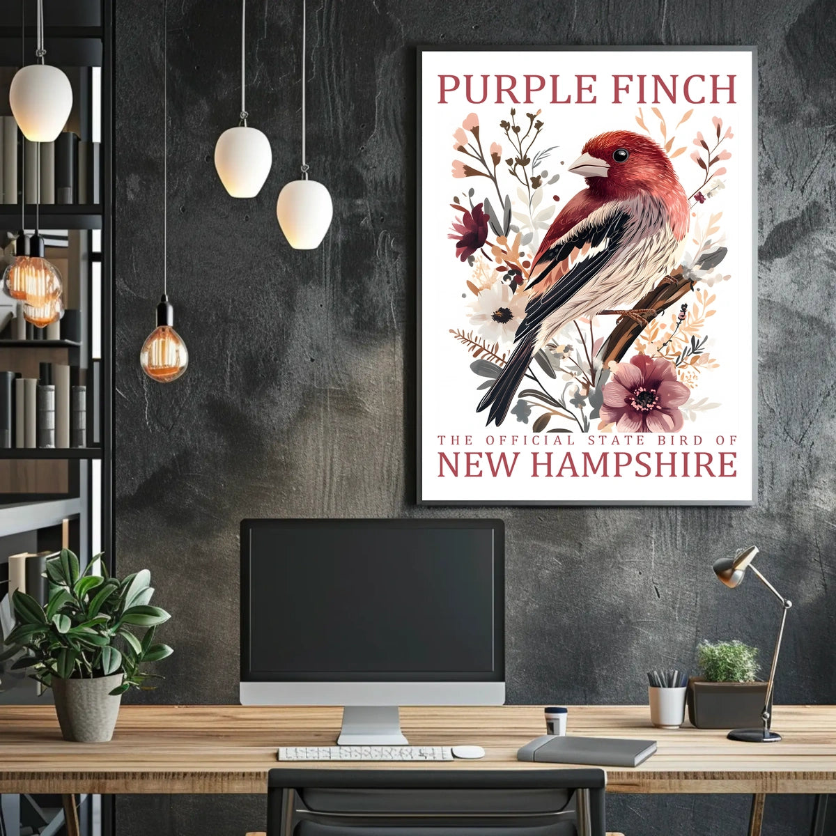 Purple Finch State Bird Art Poster Print
