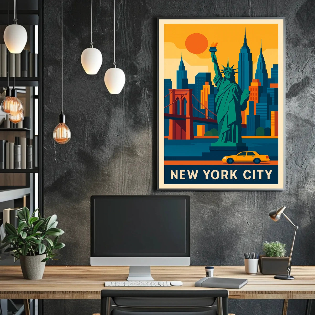 New York City Iconic Landmarks Poster Modern Wall Art