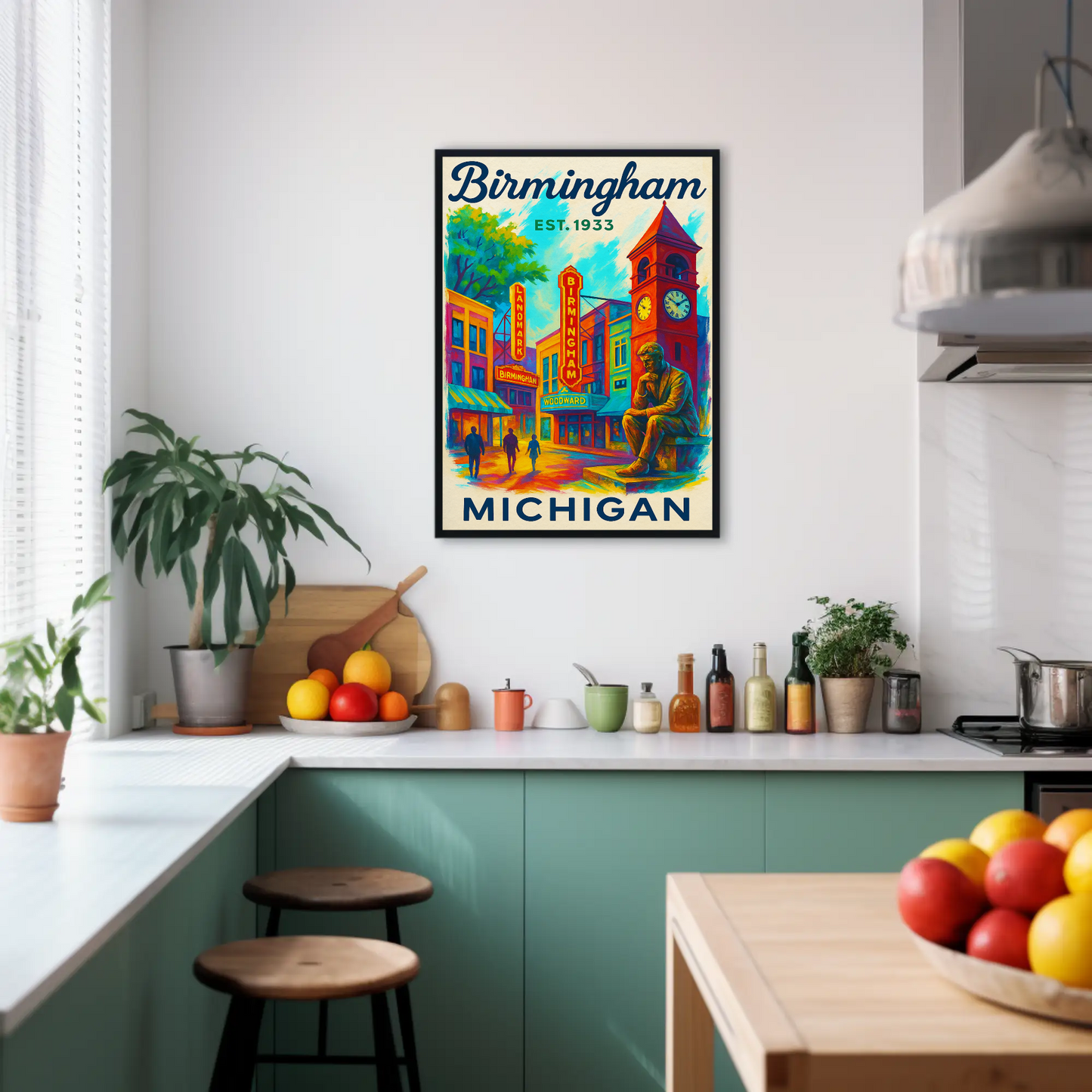 Birmingham Michigan Est. 1933 Wall Art Vintage Travel Poster