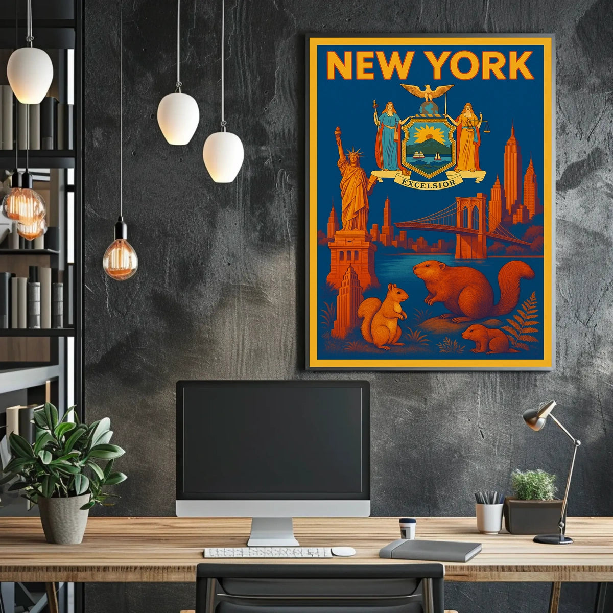 New York City Poster Vintage Landmarks Travel Wall Art