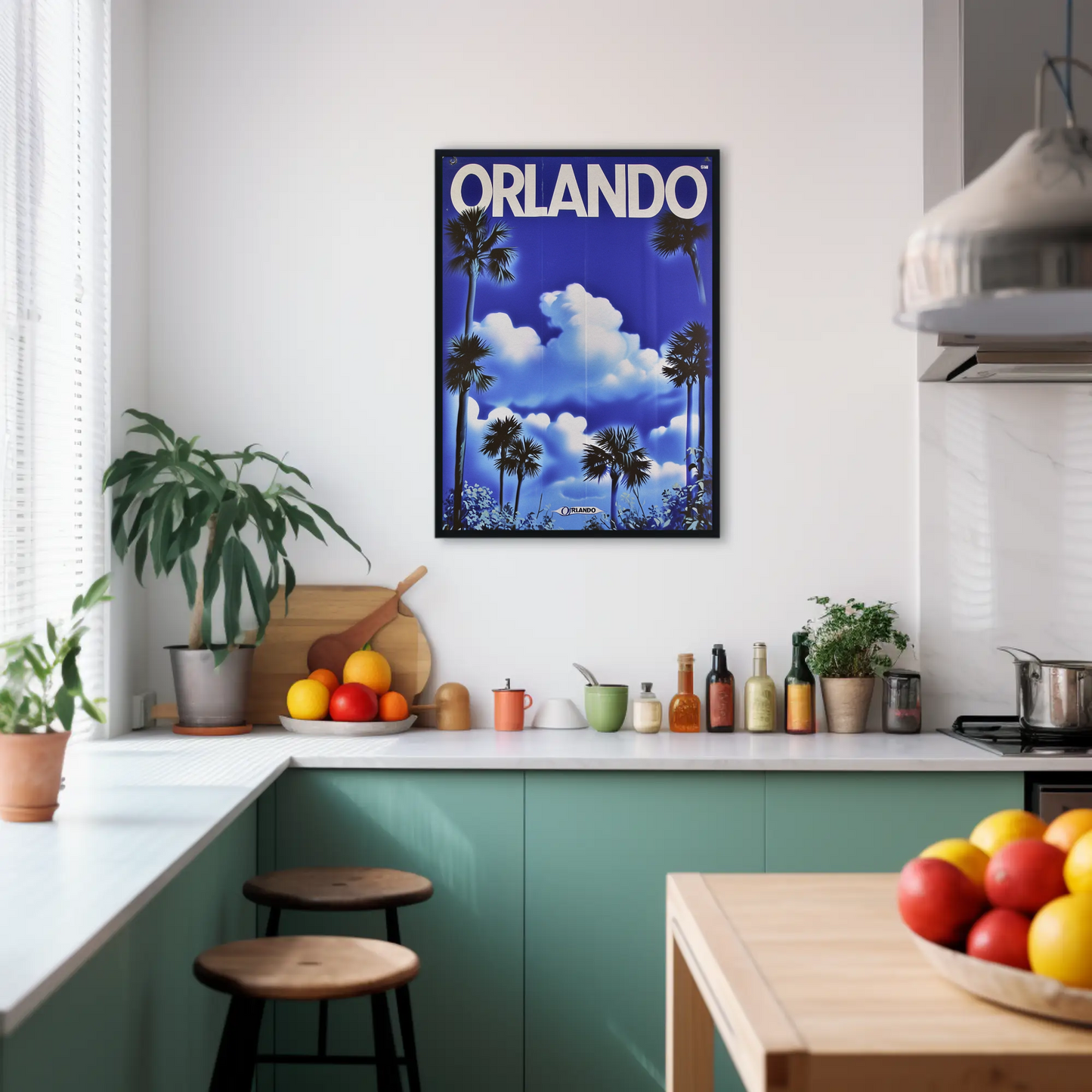 Orlando Florida Palm Trees Clouds Vintage Travel Poster