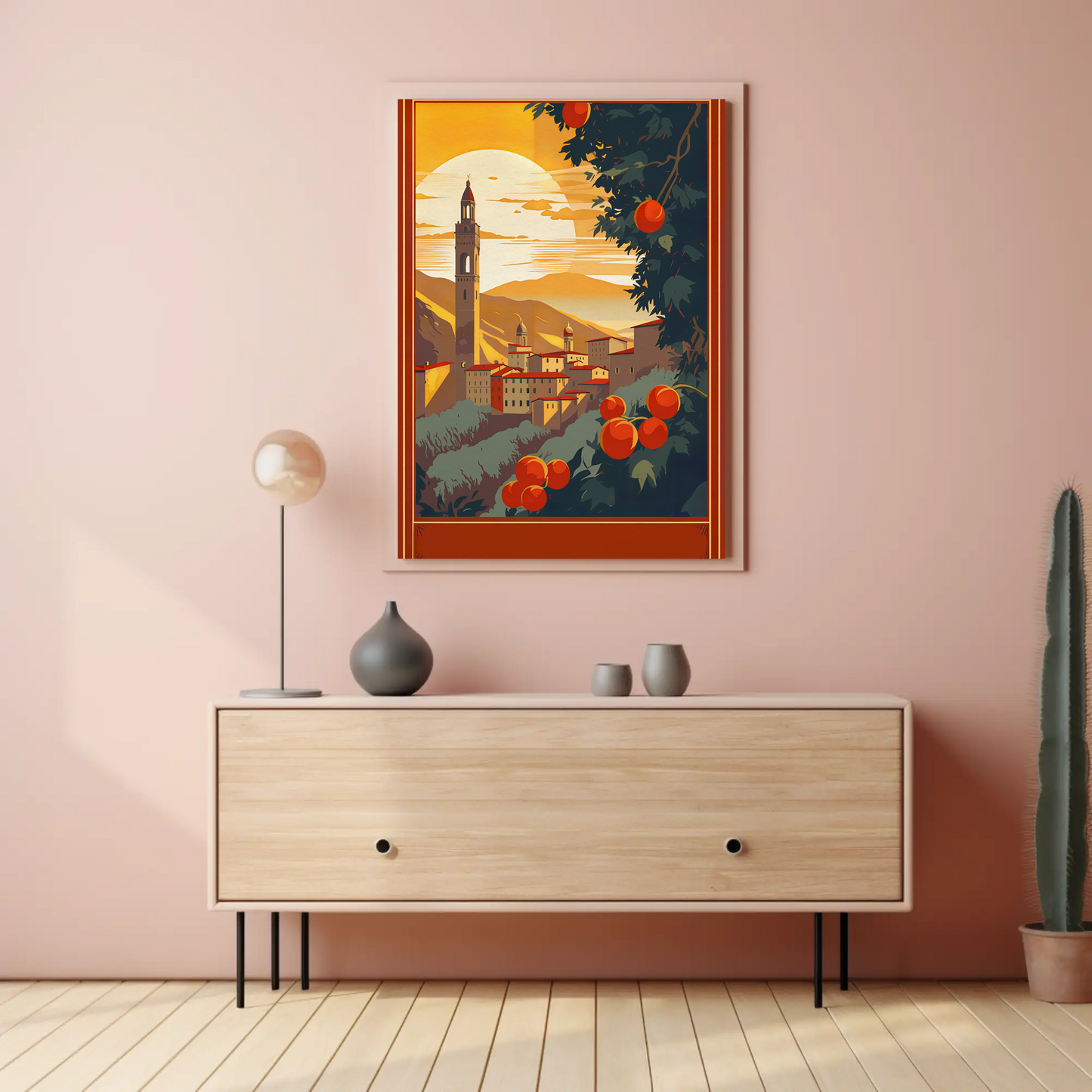 Italian Hilltown Sunset With Tower Travel Poster