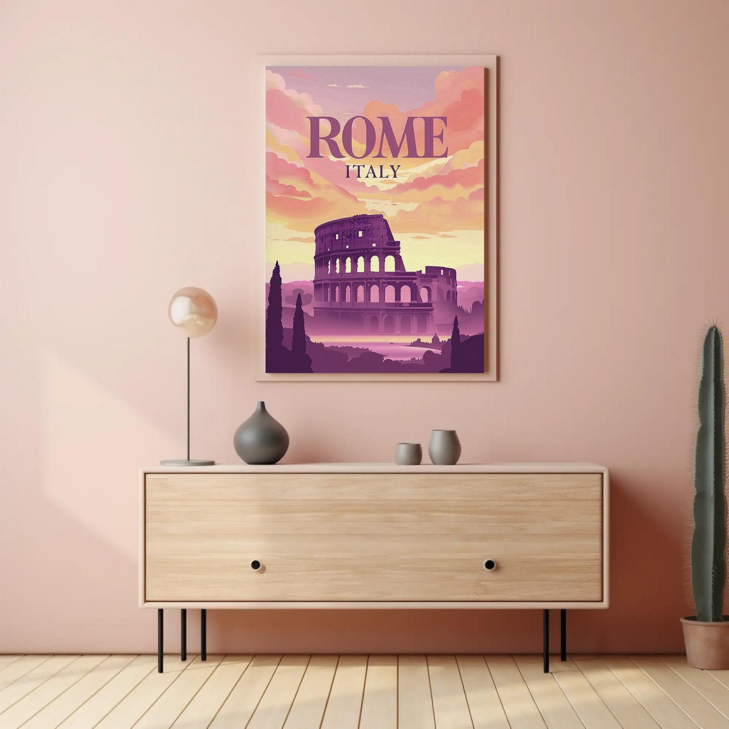 Rome Colosseum Sunset Italy Ancient Ruins Travel Poster
