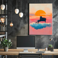 Piano In Clouds Dreamy Poster Sunset Wall Art