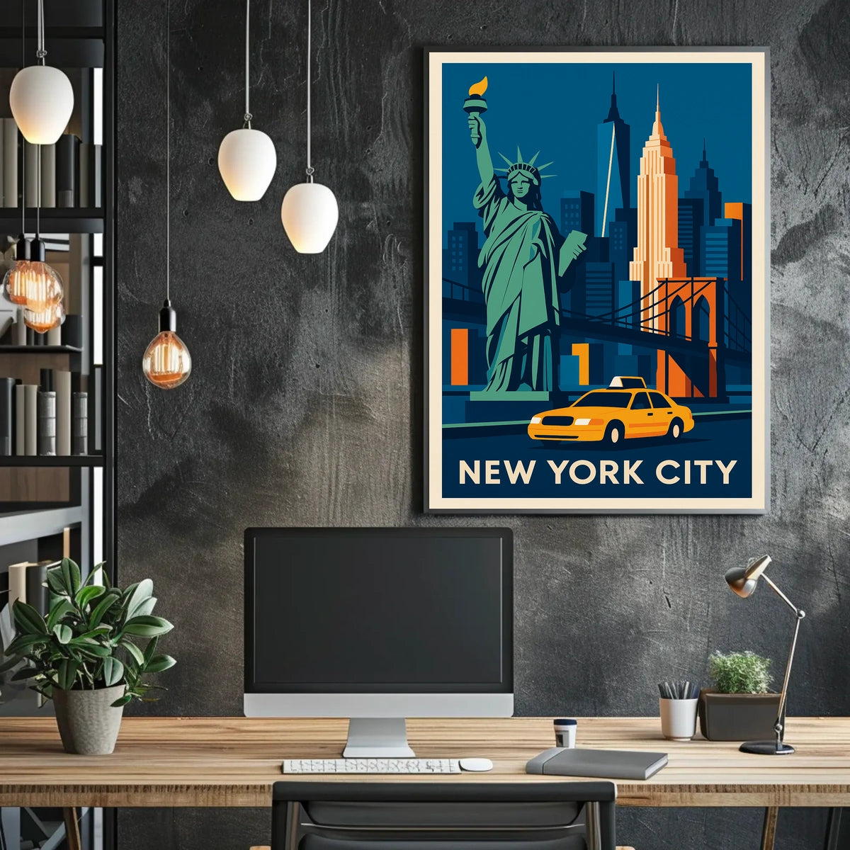 New York City Iconic Landmarks Poster Retro Wall Art
