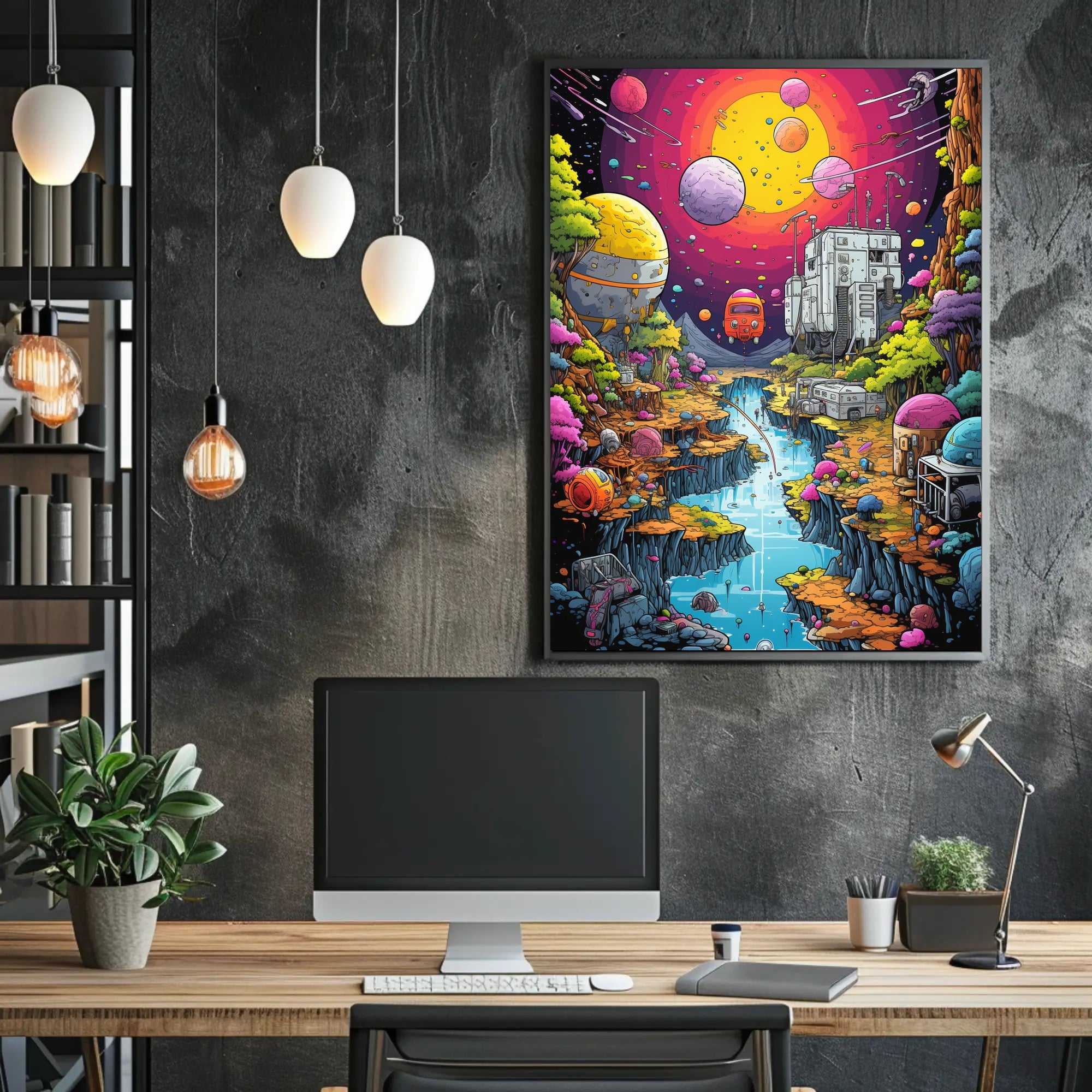 Futuristic Alien Landscape in Vibrant Colors Sci-Fi Poster