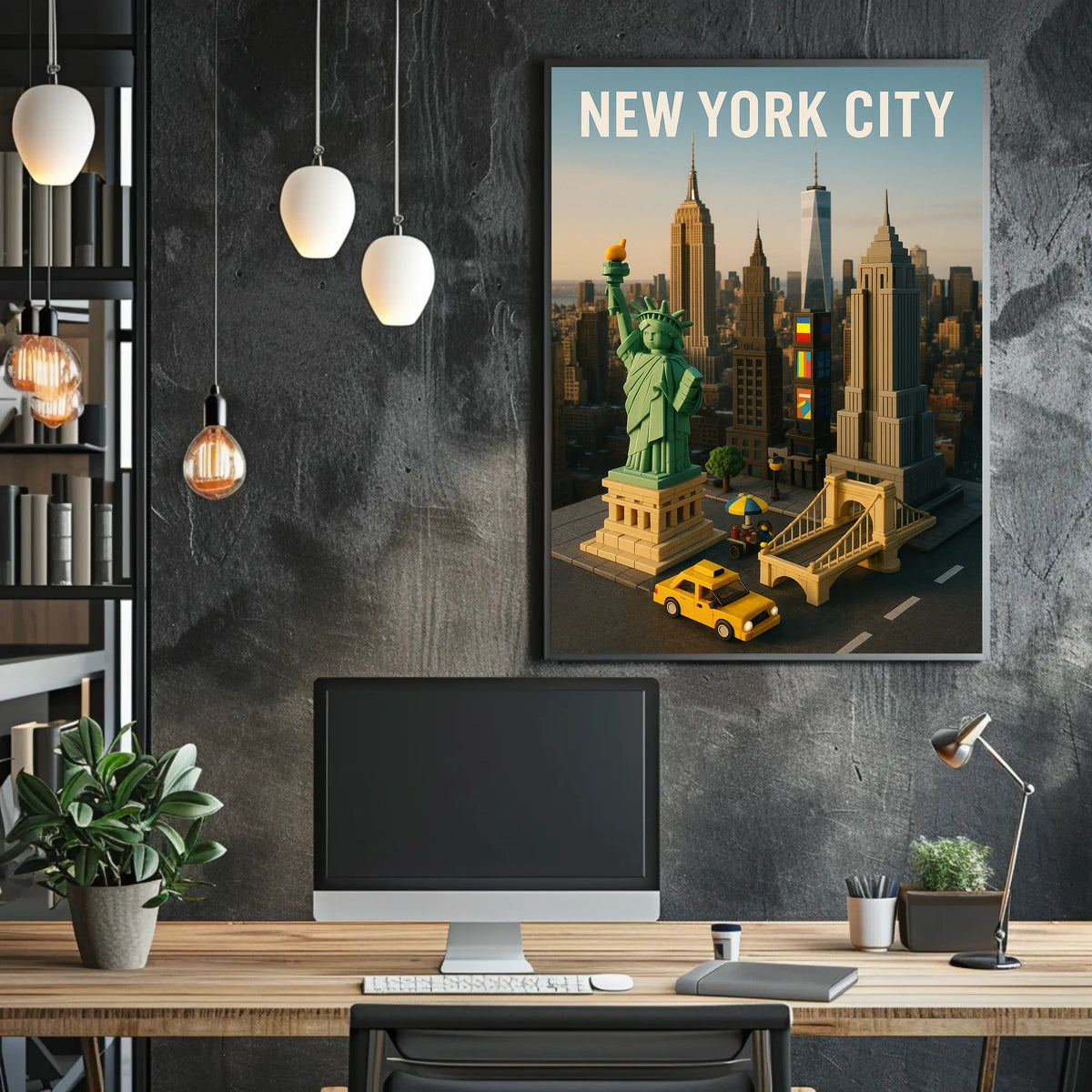 New York City Poster Modern Whimsical Toy Brick Wall Art
