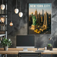New York City Poster Modern Whimsical Toy Brick Wall Art