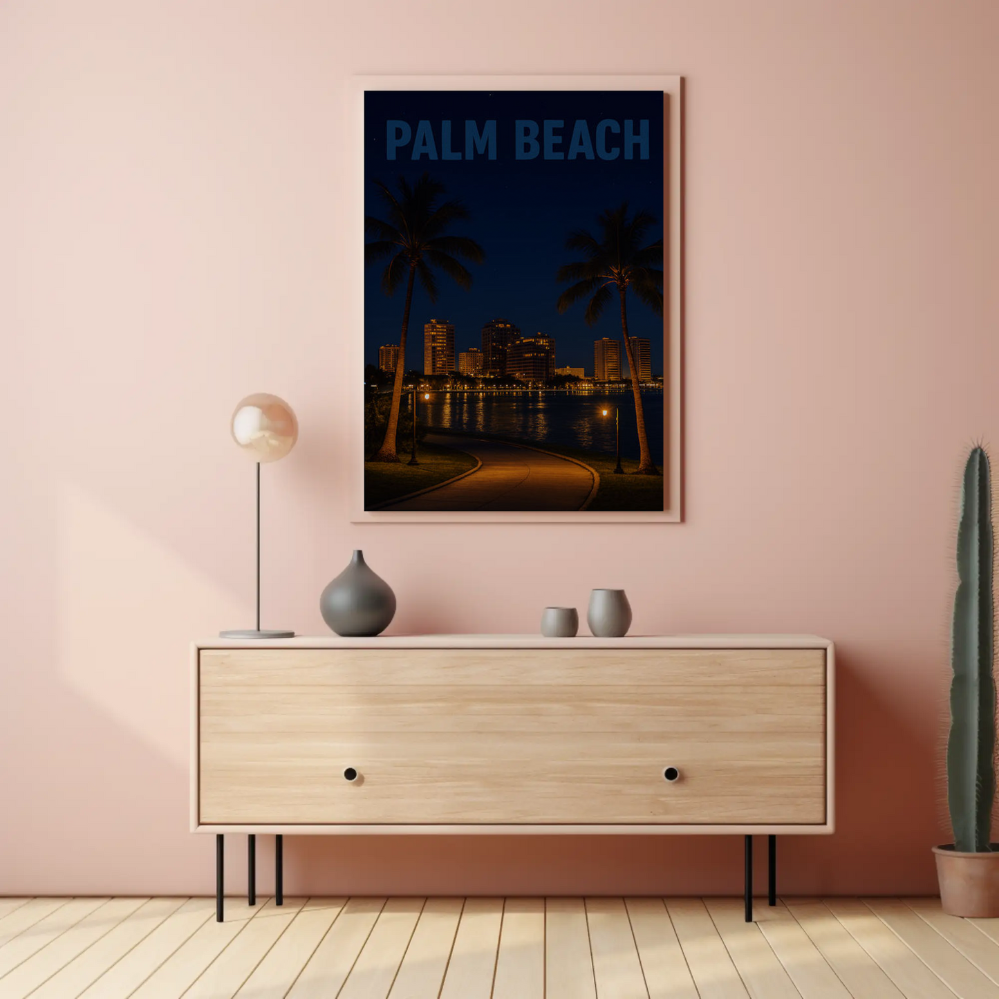 Palm Beach Florida Waterfront At Night Travel Poster