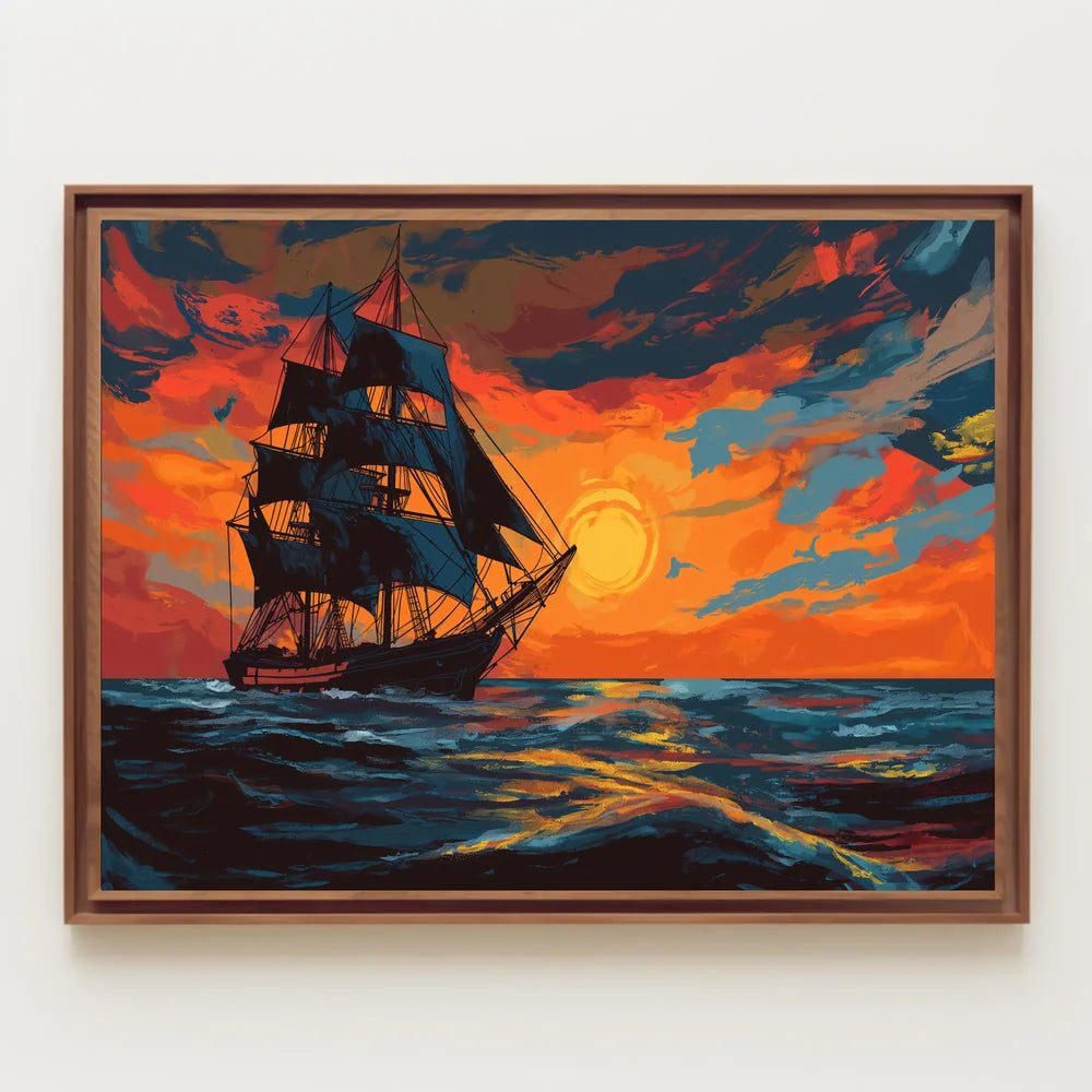 Majestic Sailing Ship at Sunset Art Poster
