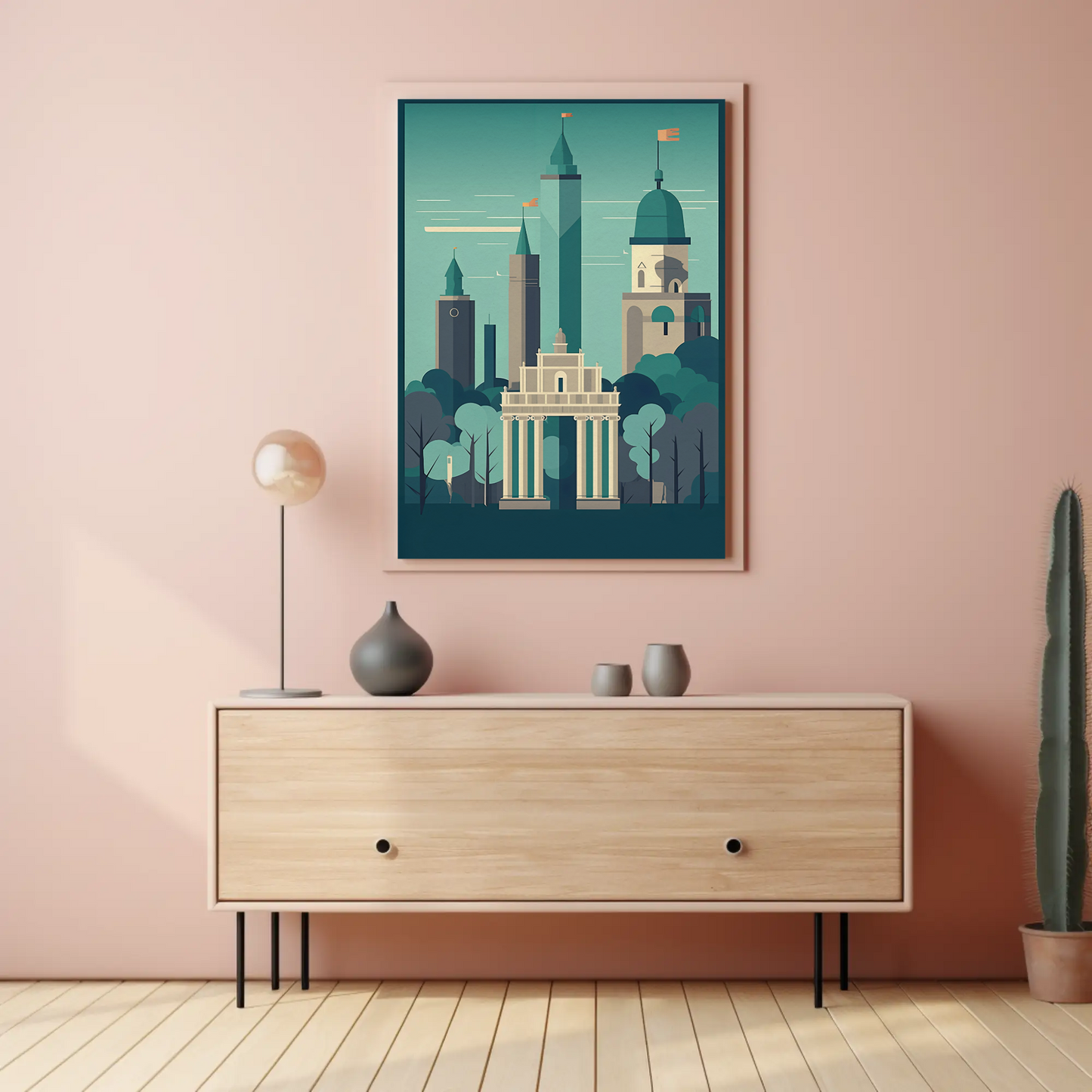 Modern Skyline With Classical Gate Travel Poster
