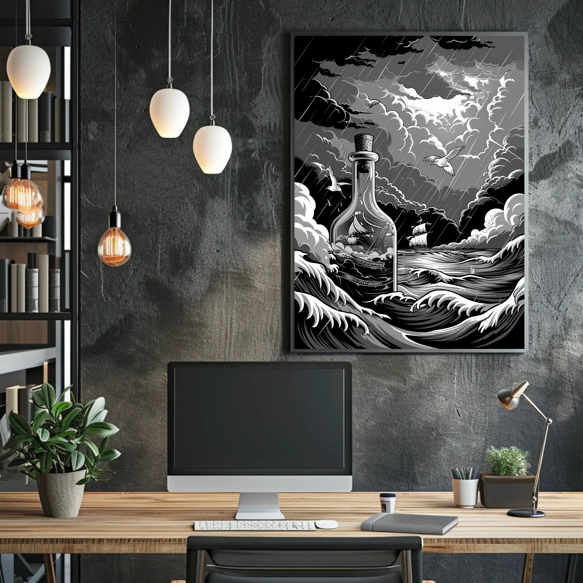 Stormy Seas in a Bottle Art Poster Print for Home Decor PosterGoat