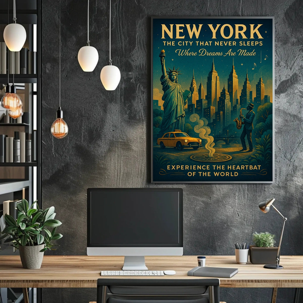 New York Dreams Poster Vintage Urban Cityscape Wall Art
