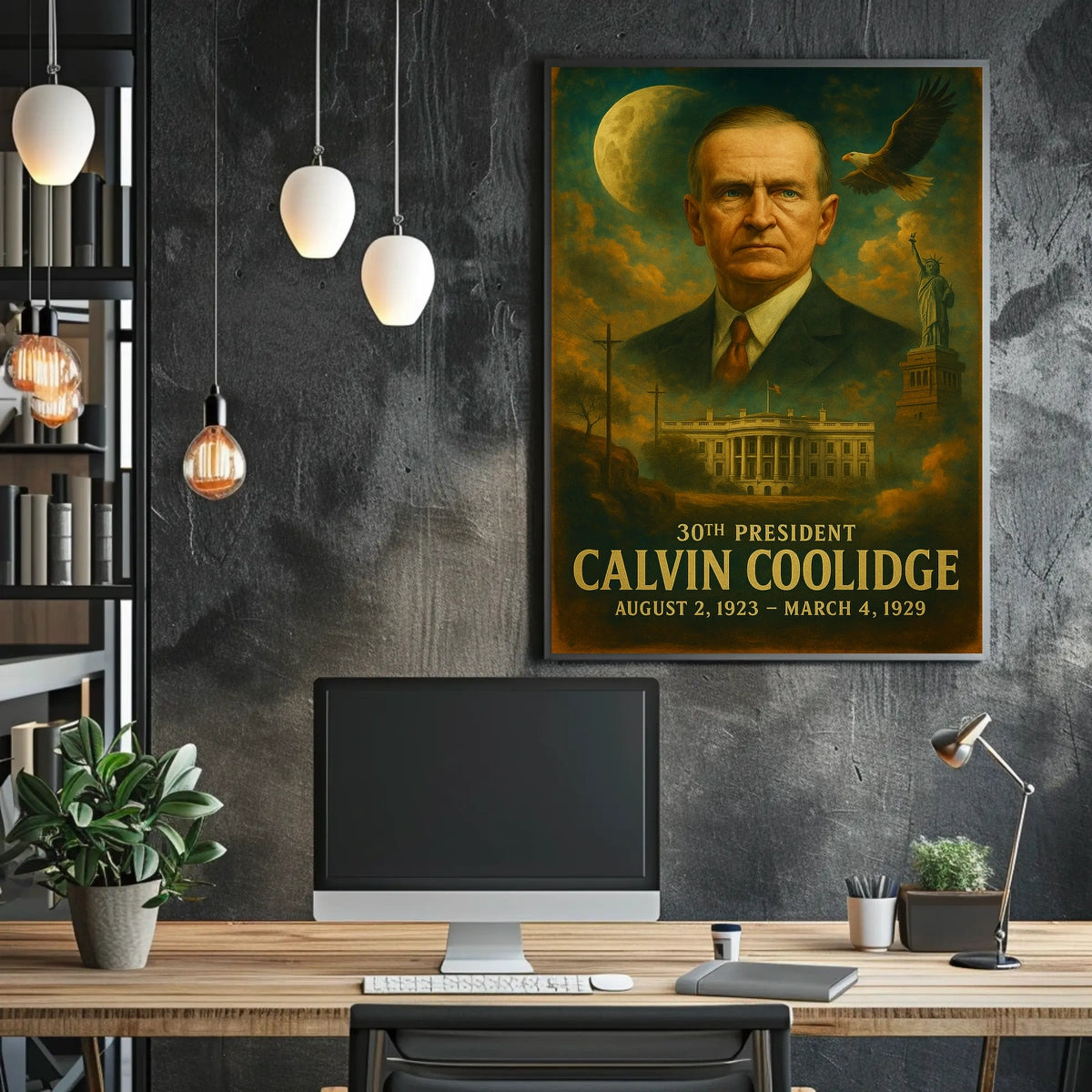 Calvin Coolidge 30th President Presidential Neoclassical Realism Vintage American Politics Icon Wall Art Poster