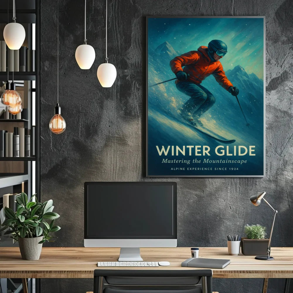 WINTER GLIDE Vintage Alpine Skiing Sports Poster PosterGoat