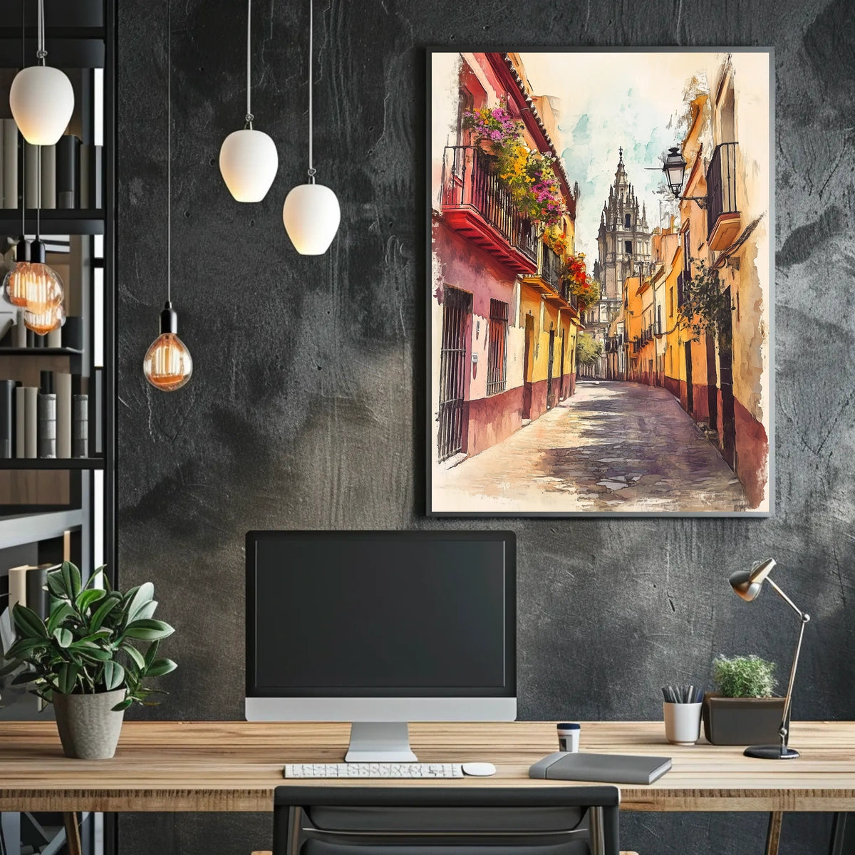Spain Seville Old Town Cathedral Street Scene Poster