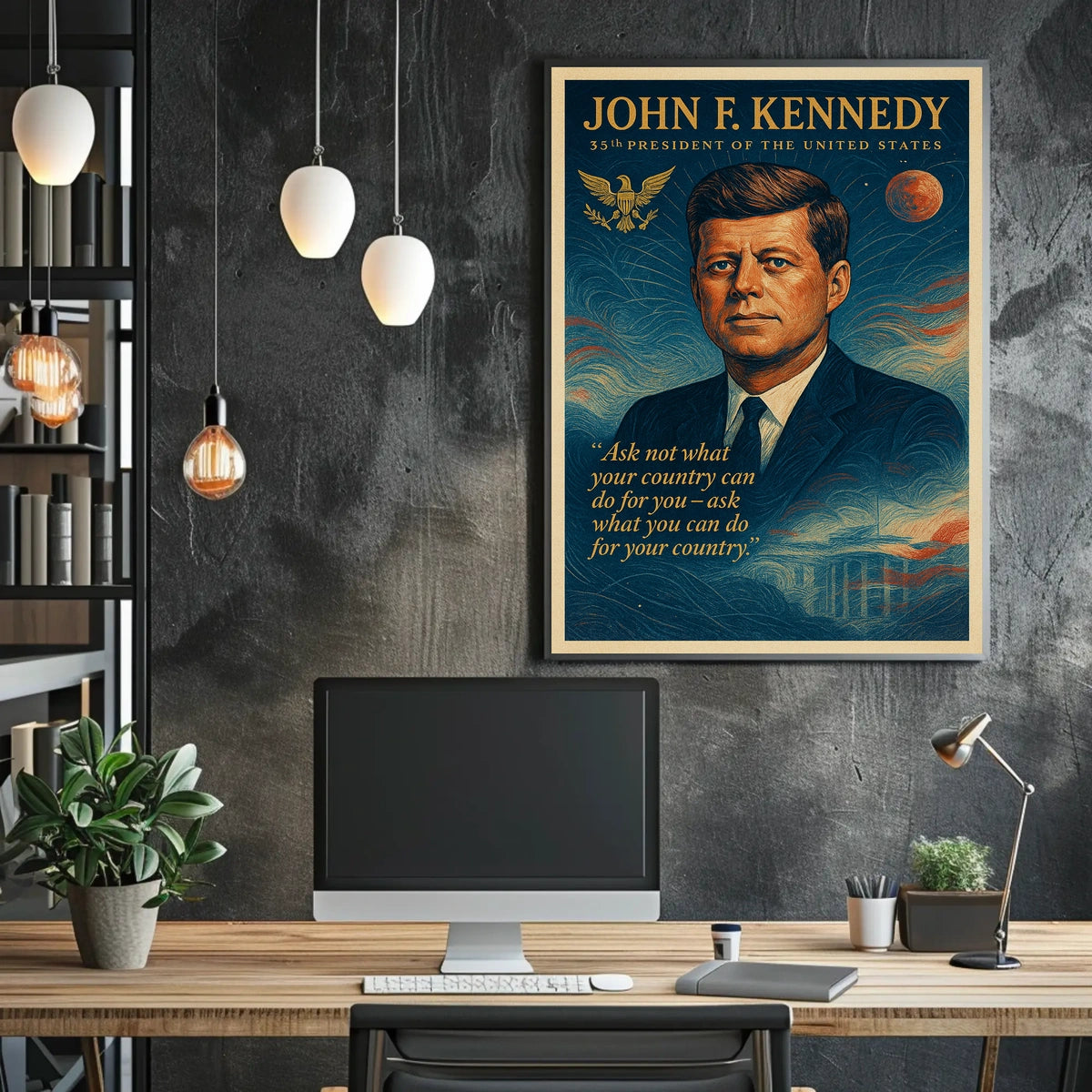 JFK Inspirational Poster with Vintage Patriotic Theme