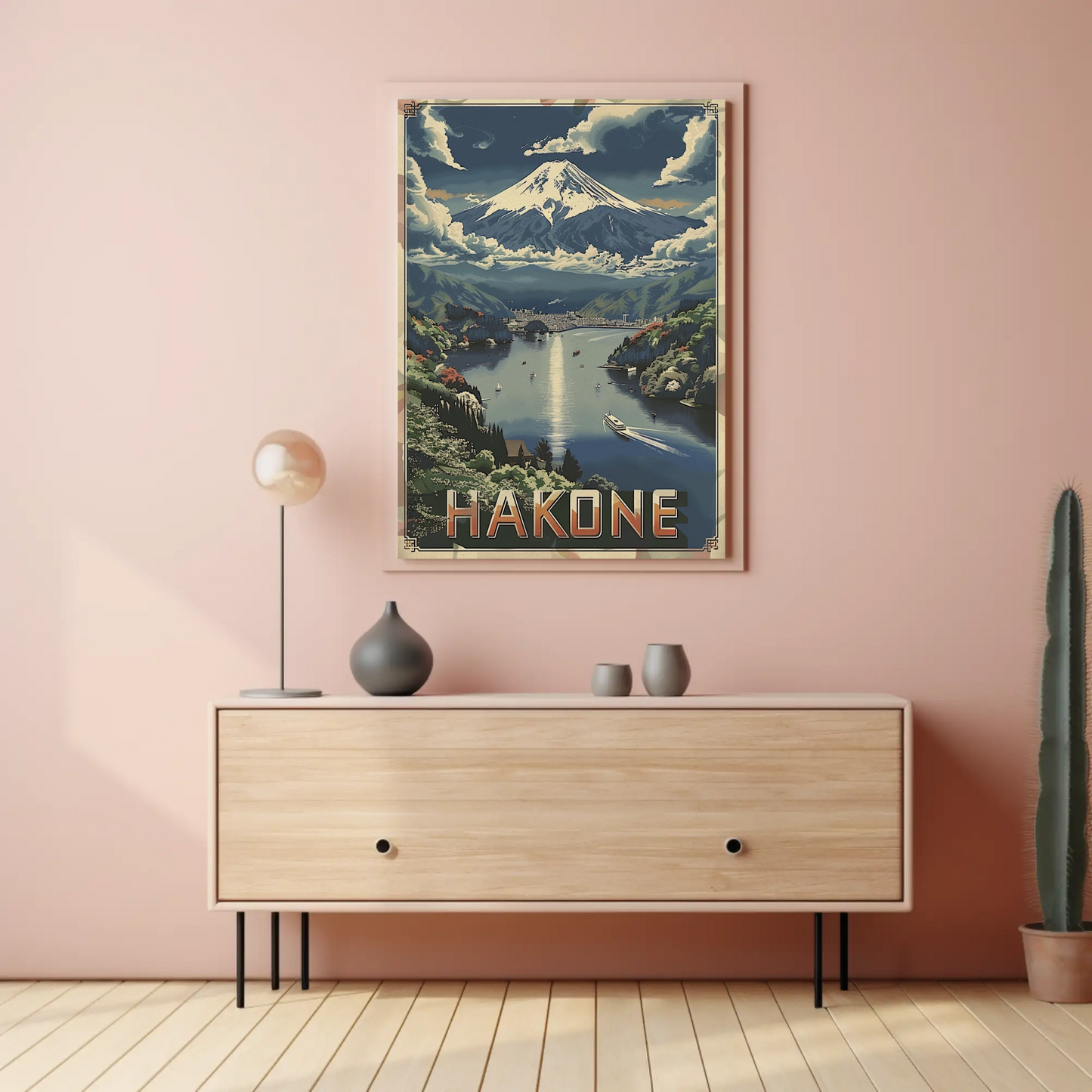 Hakone Japan Sailboat Lake Fuji Peaceful Scene Travel Poster