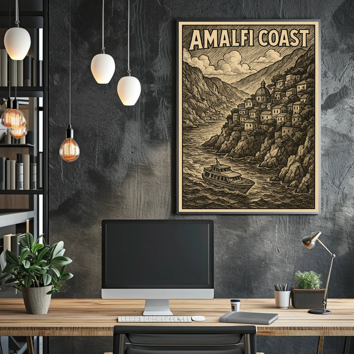 Amalfi Coast Illustration Poster 18x24 Coastal Wall Art