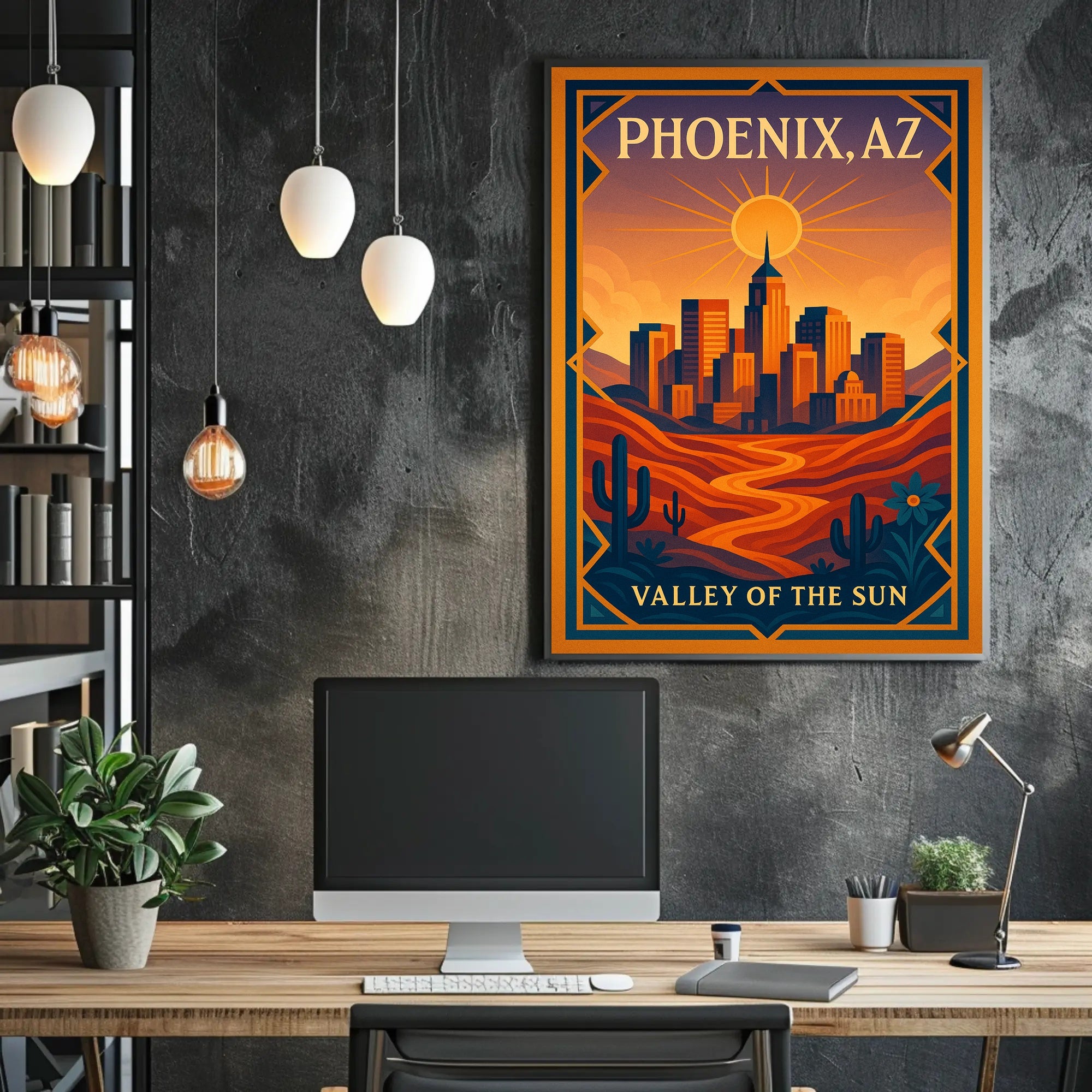 Phoenix Cityscape Vintage Travel Art Poster