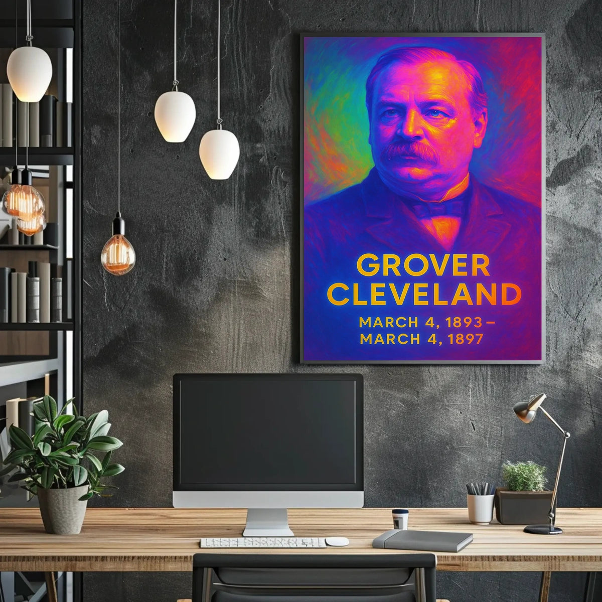 Grover Cleveland 24th President of the United States Neon Gradient Overlay Poster