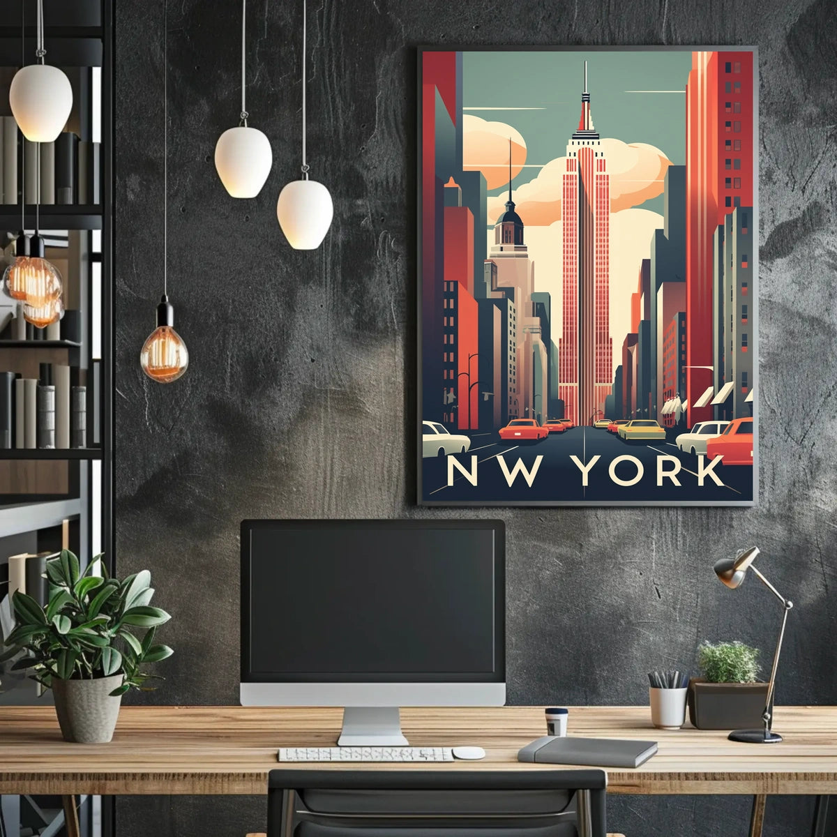 New York City Skyscraper Street Poster Vintage Wall Art