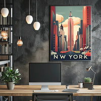 New York City Skyscraper Street Poster Vintage Wall Art