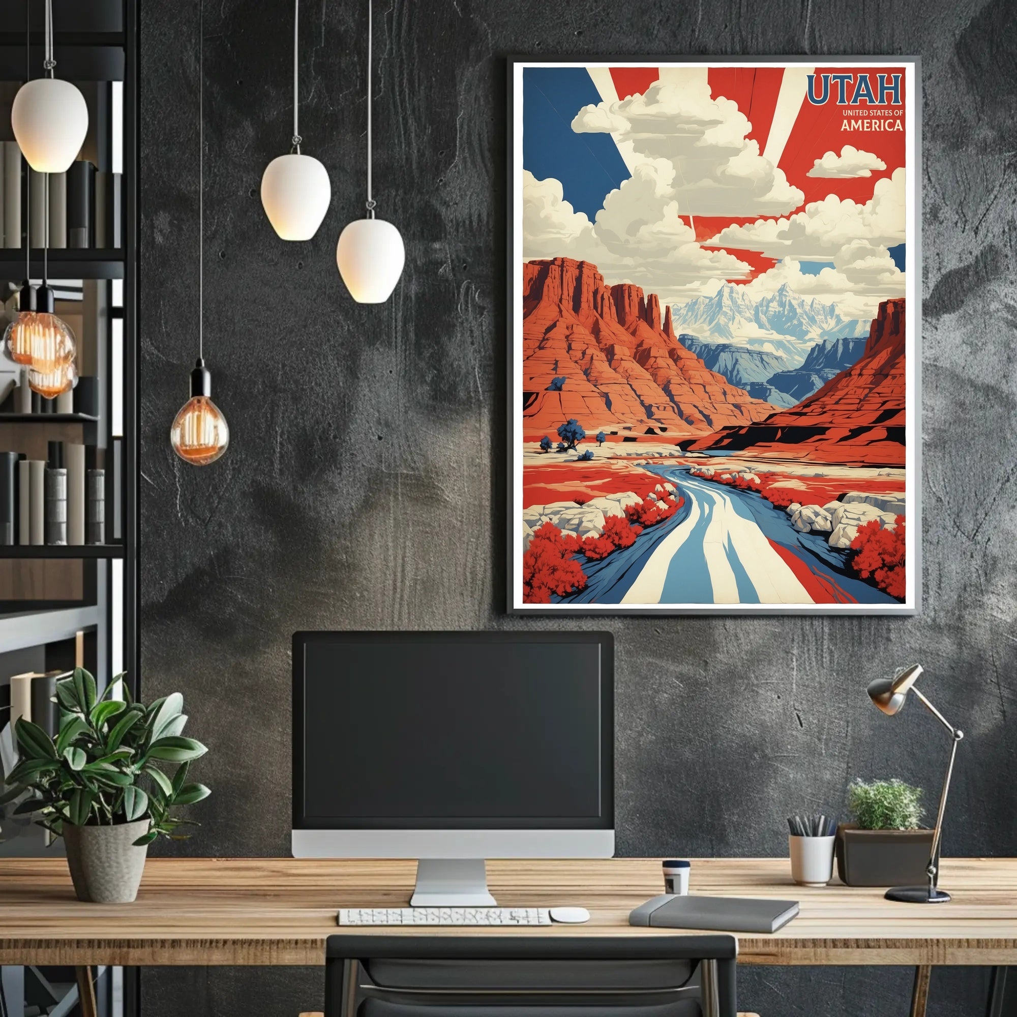 Utah Landscape Art with Patriotic Colors Travel Poster