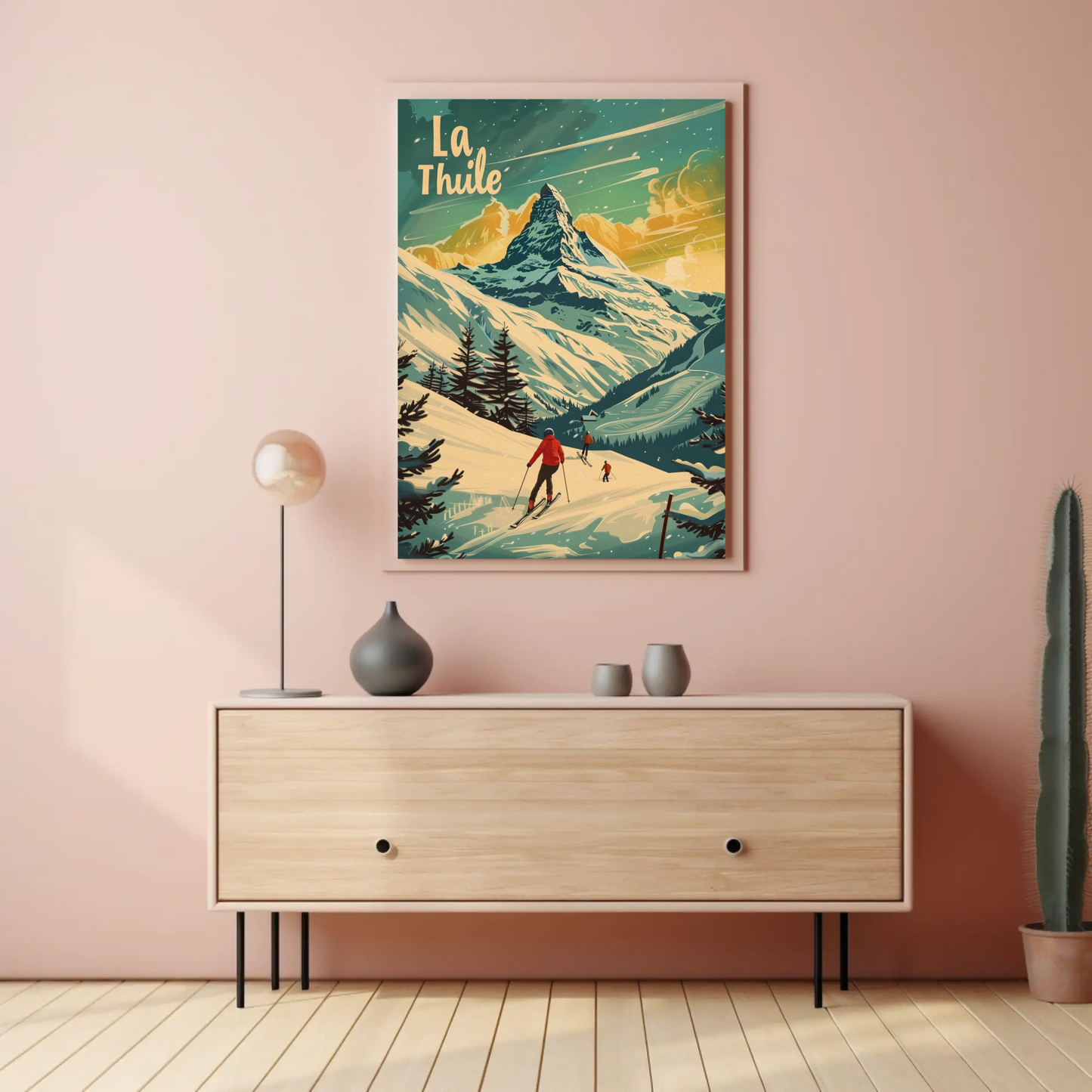 La Thuile Skiing Alps Sunset Travel Poster