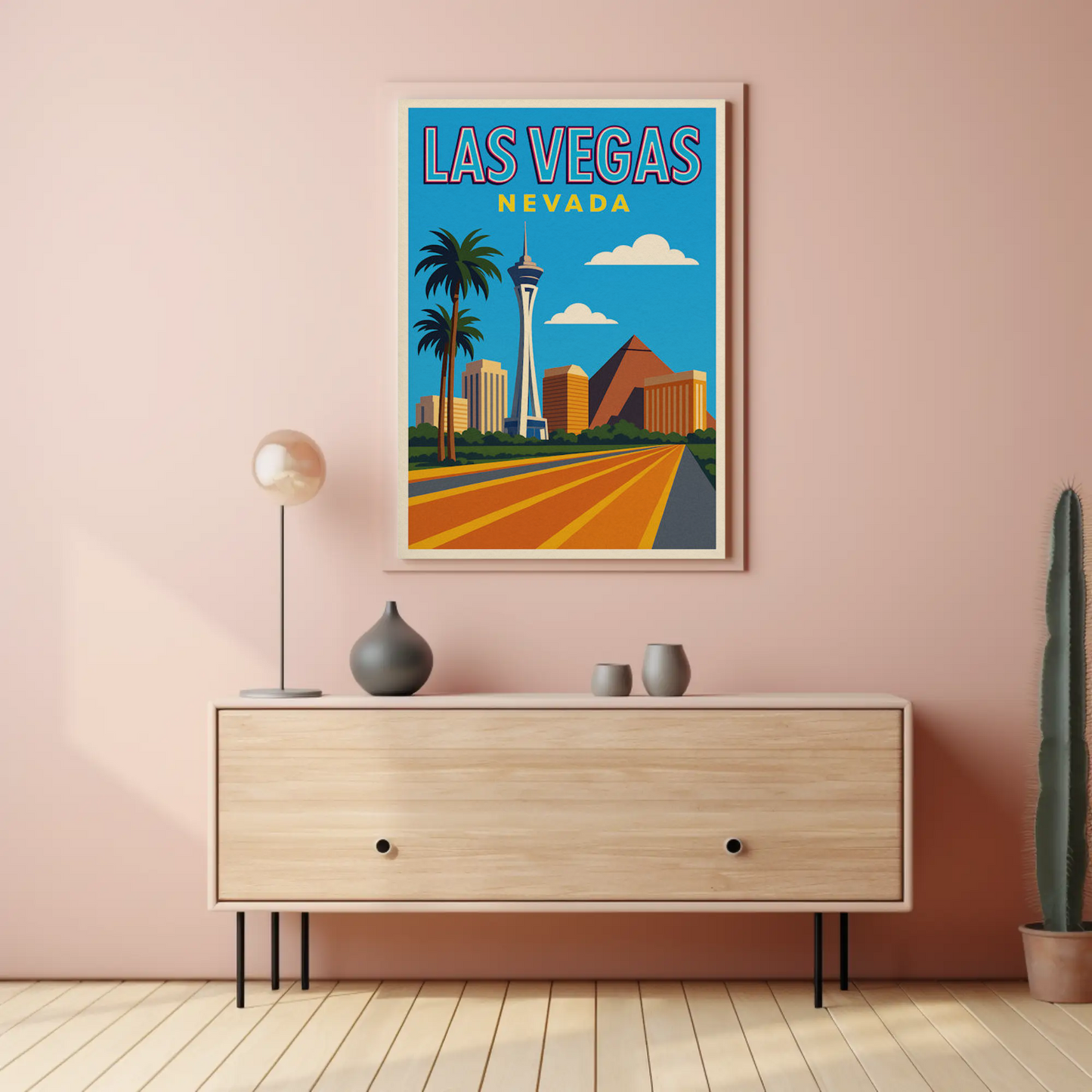 Bright Day Las Vegas Nevada Retro Skyline Poster
