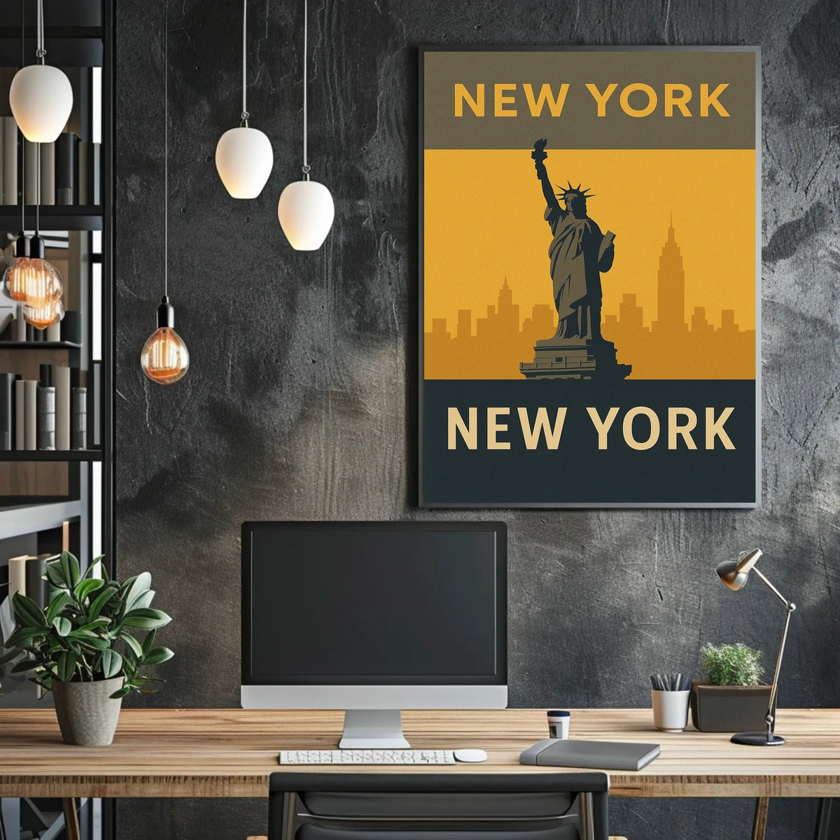 New York City Skyline Icon Poster Vintage Wall Art