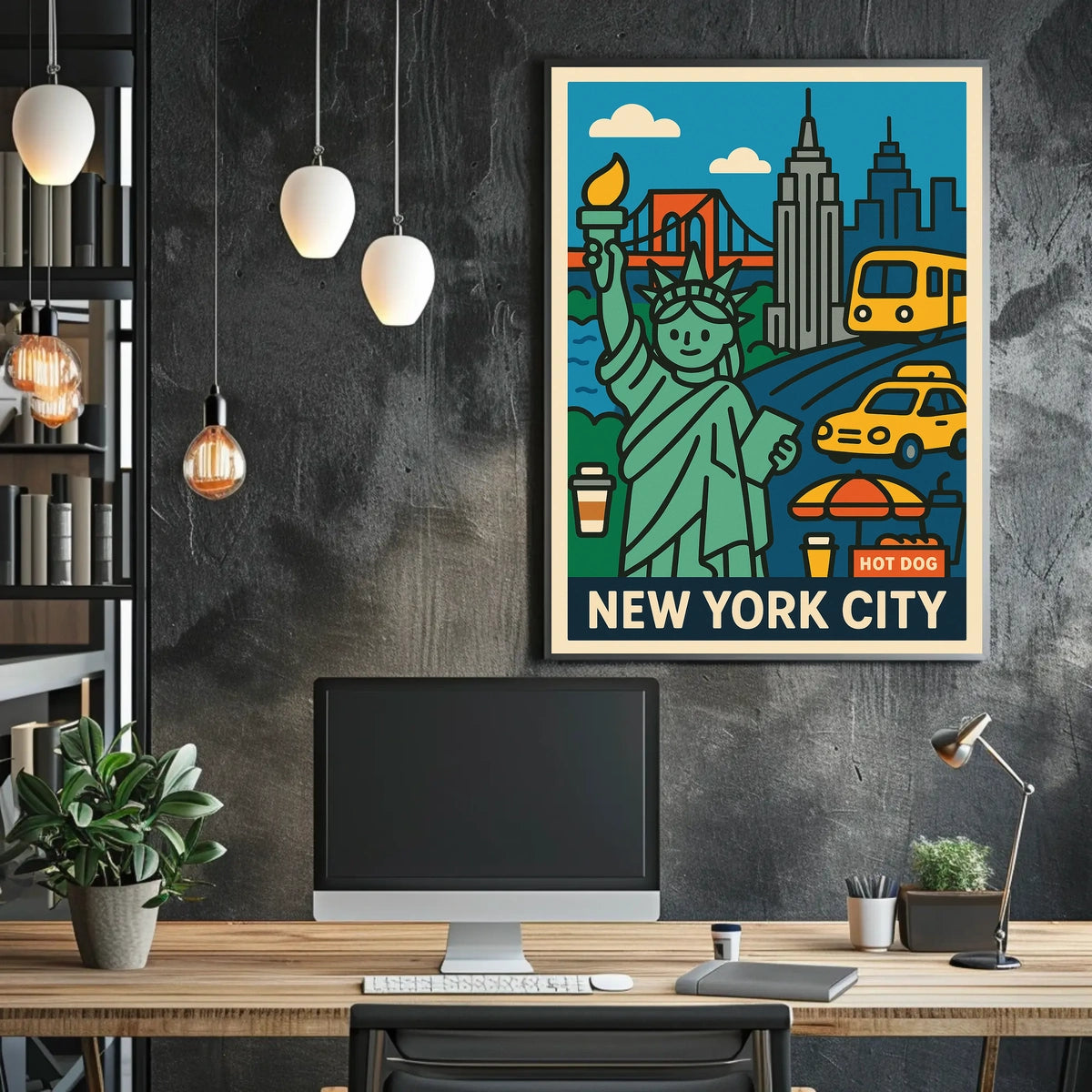 New York City Poster Vintage Cityscape Skyline Wall Art