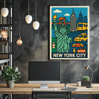 New York City Poster Vintage Cityscape Skyline Wall Art