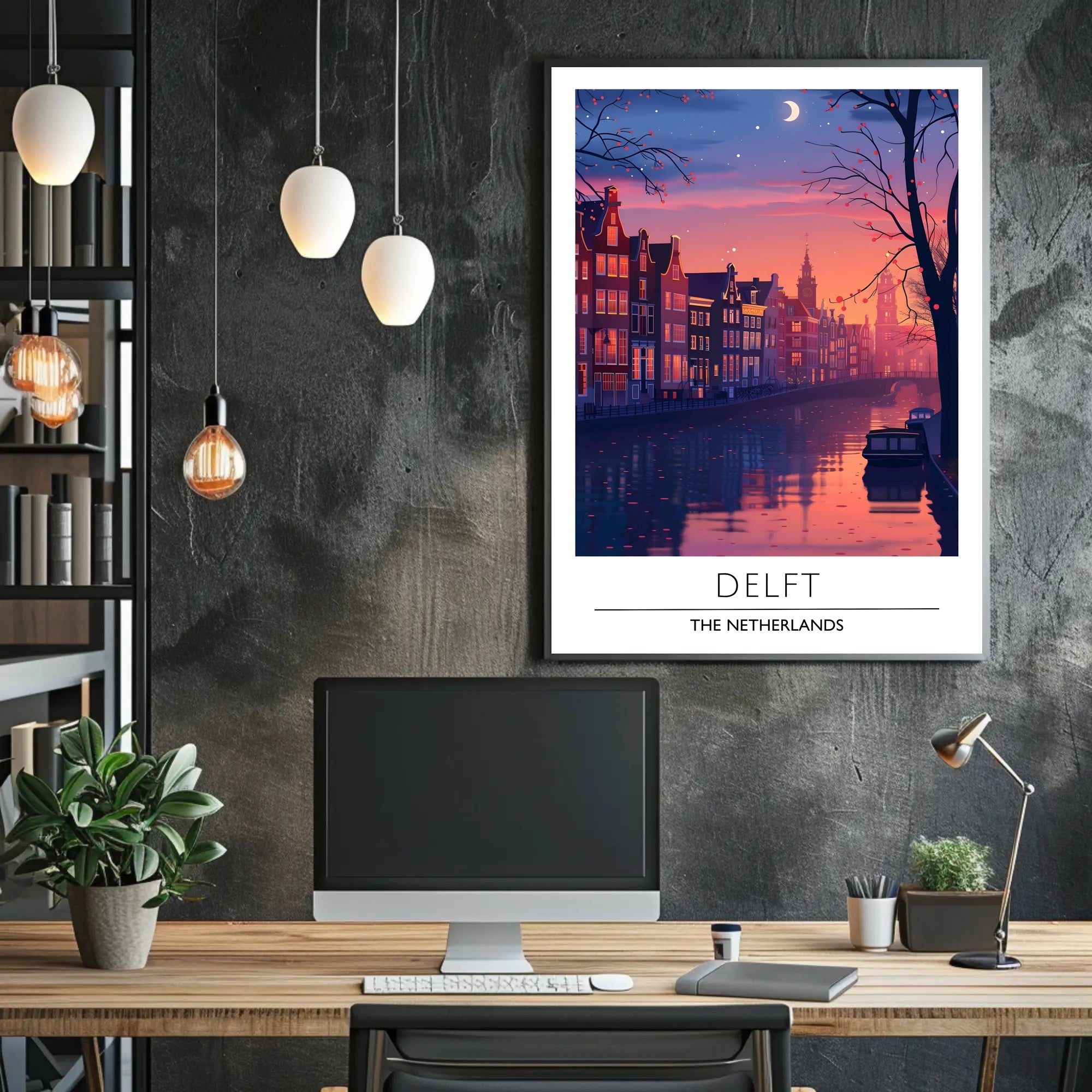 Serene Evening Scene of Delft Urban or Cityscape Poster