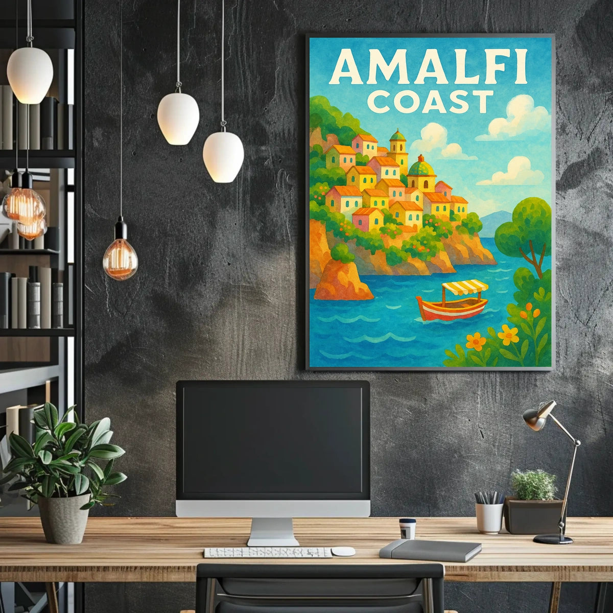 Amalfi Coast Poster Wall Art for Coastal Home Decor