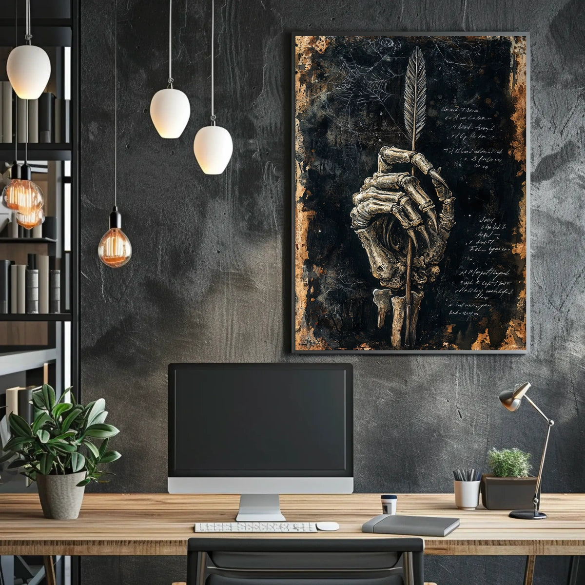 Artistic Skeletal Hand Feather Abstract, Artistic, or Pop Culture Poster
