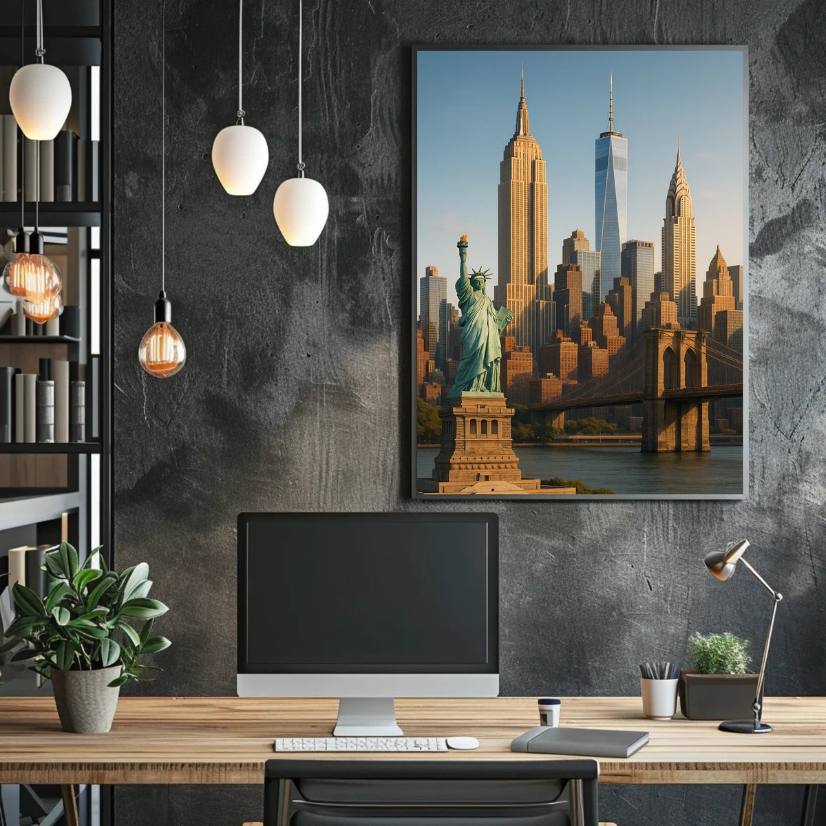 New York City Landmarks Skyline Poster Modern Wall Art