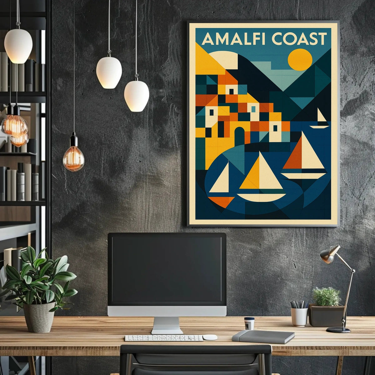 Amalfi Coast Geometric Art Poster Coastal Wall Art Print