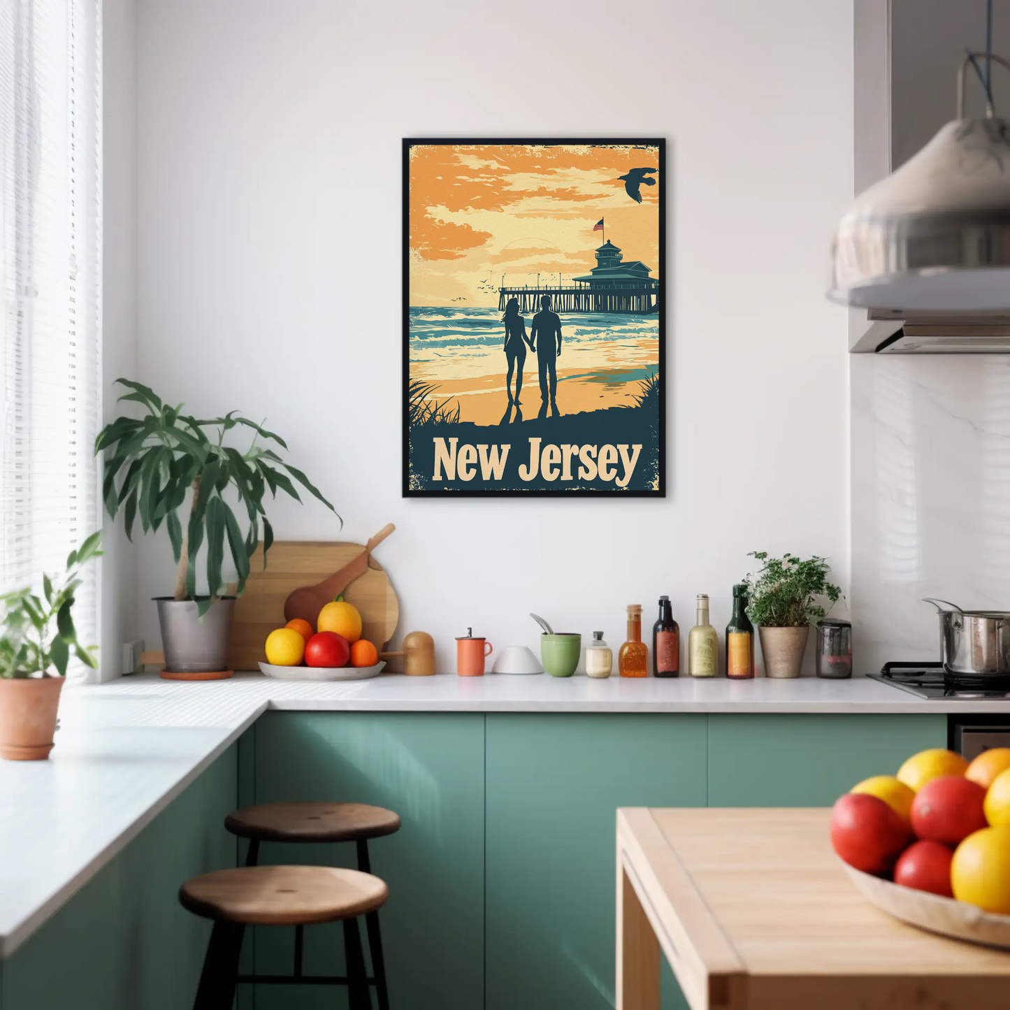 New Jersey Beach Couple Vintage Poster