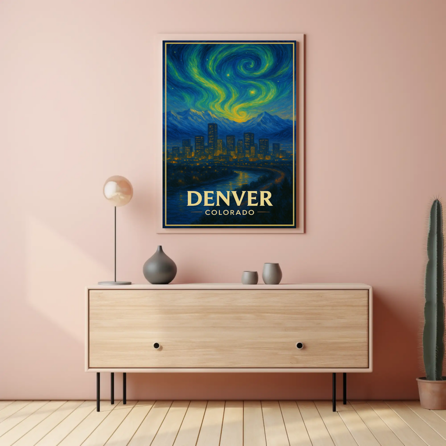 Denver Colorado Starry Night Mountainscape Travel Poster