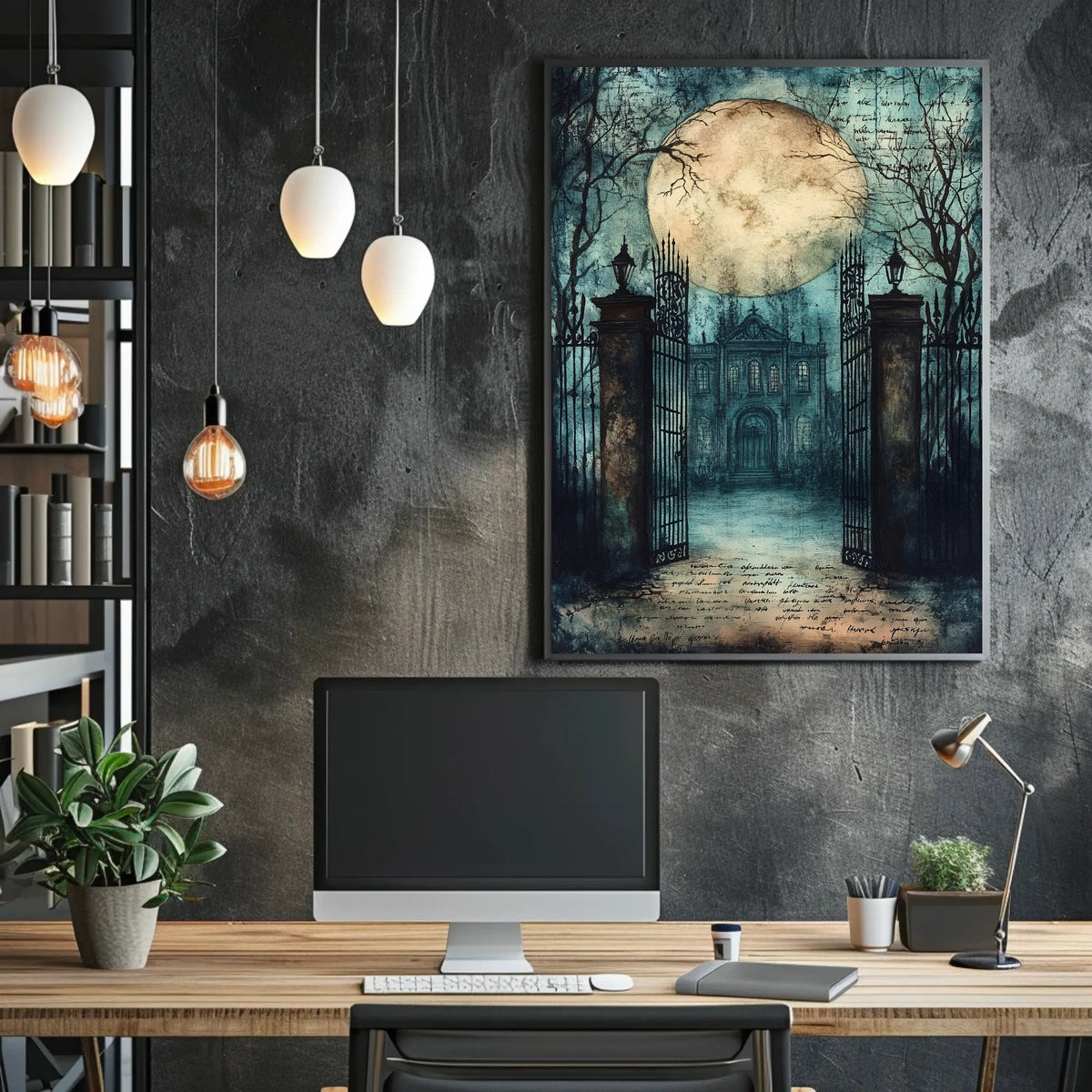 Mysterious Moonlit Gothic Mansion, Artistic Gothic Culture Poster