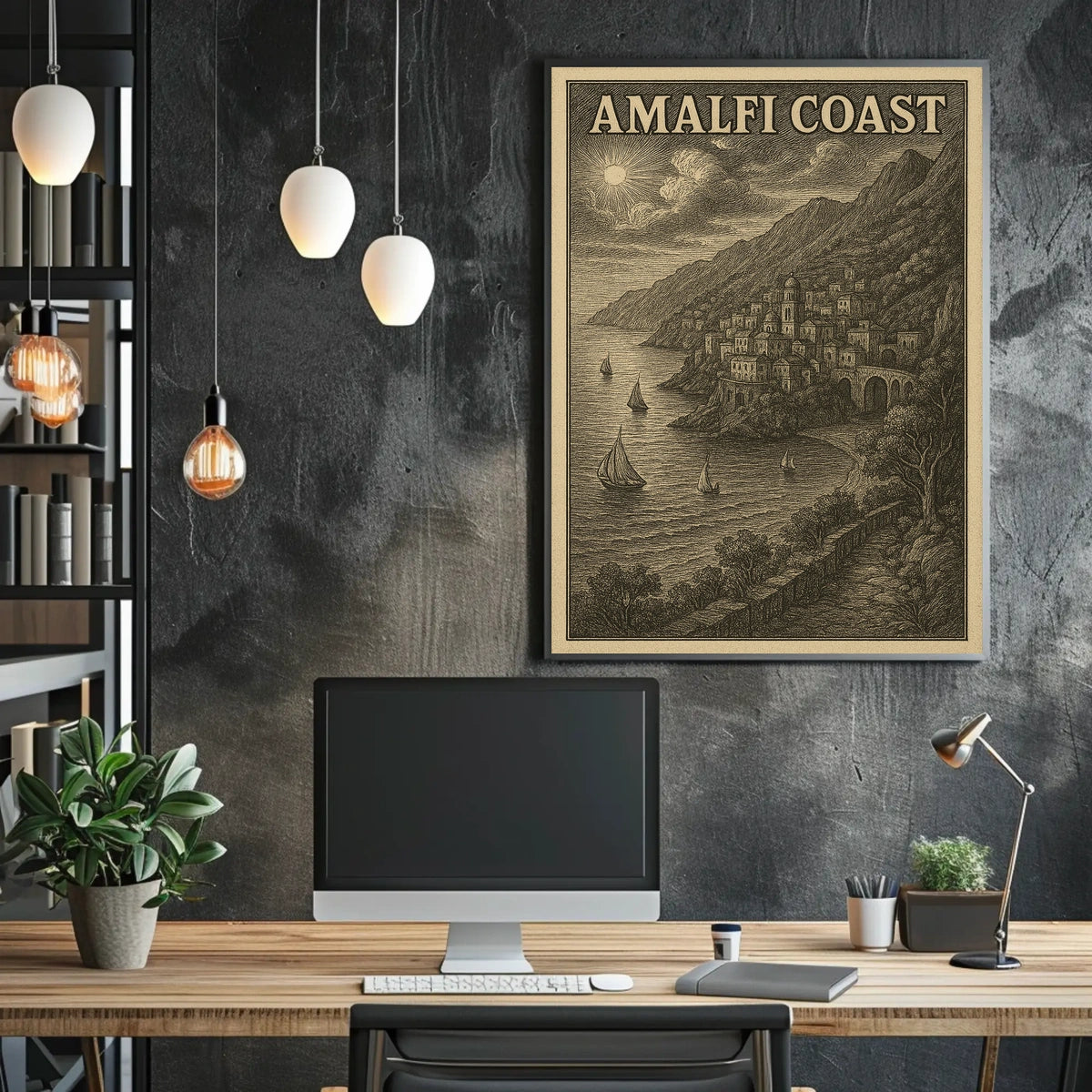 Amalfi Coast Vintage Illustration Poster