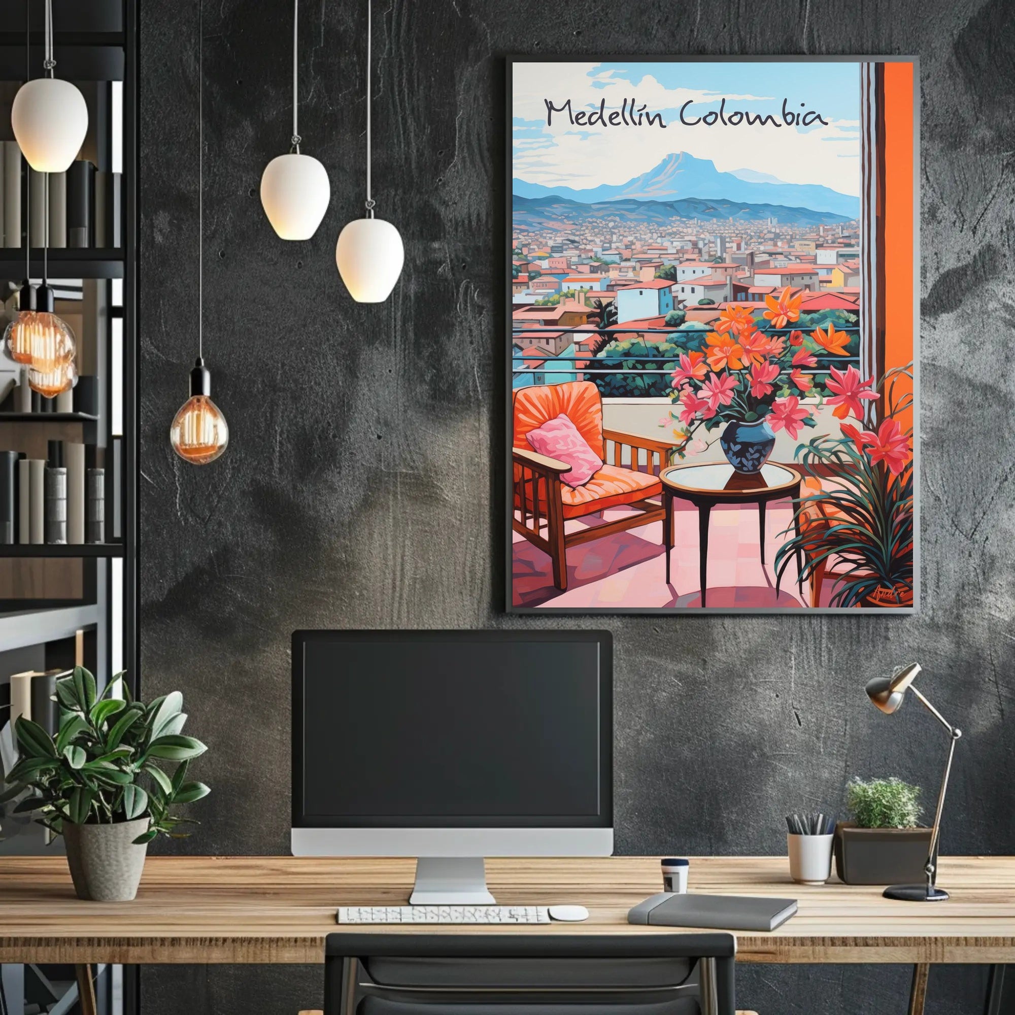 Medellín Balcony View with Vibrant Cityscape Poster