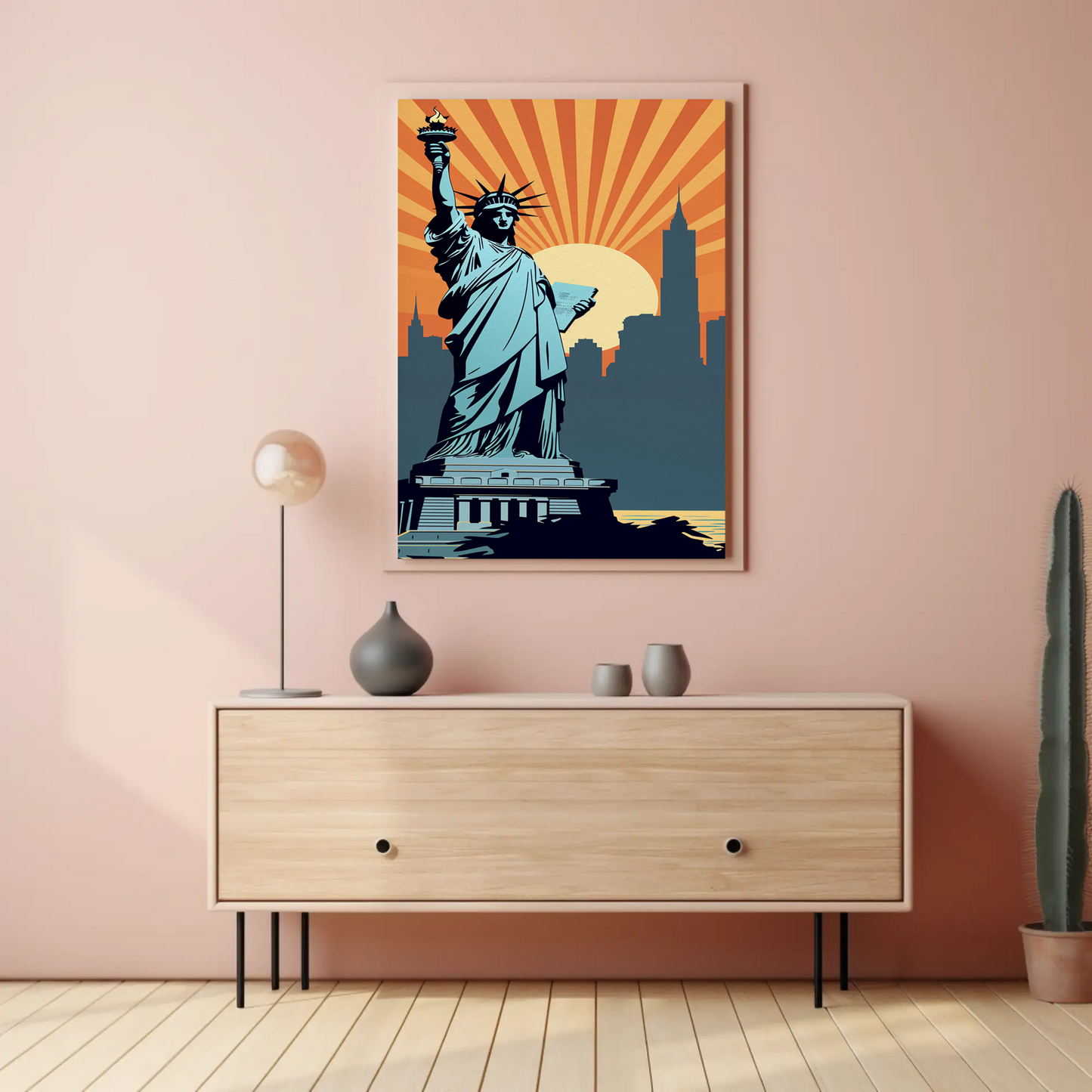 Statue Of Liberty New York Skyline Sunset Travel Poster