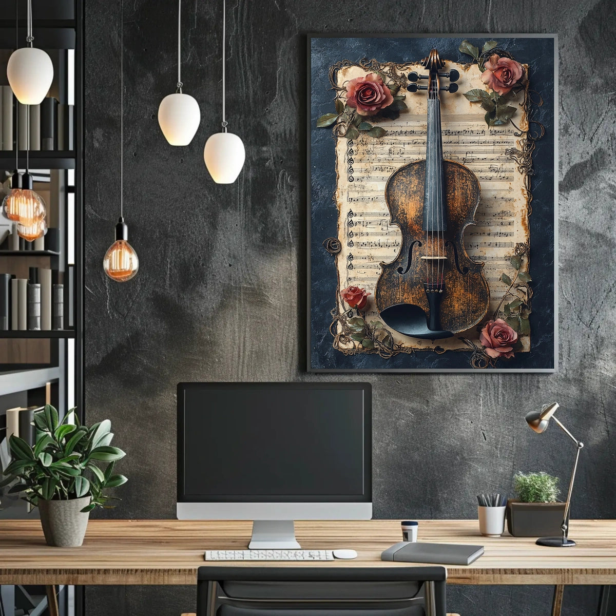 Melodic Nostalgia: Vintage Violin and Roses Artistic Poster